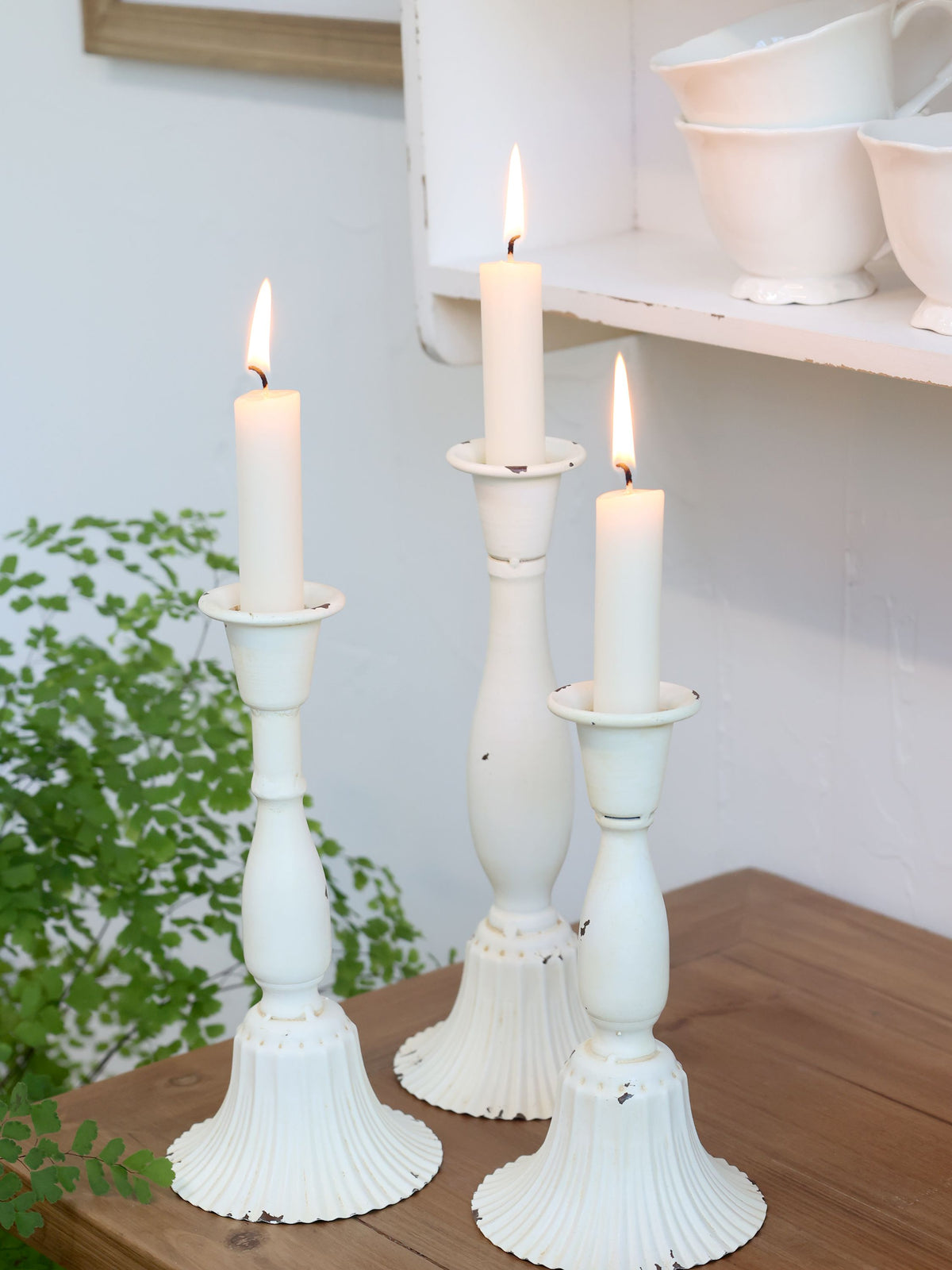 Kerzenhalter für Stabkerzen aus Eisen, 18 cm hoch, Creme