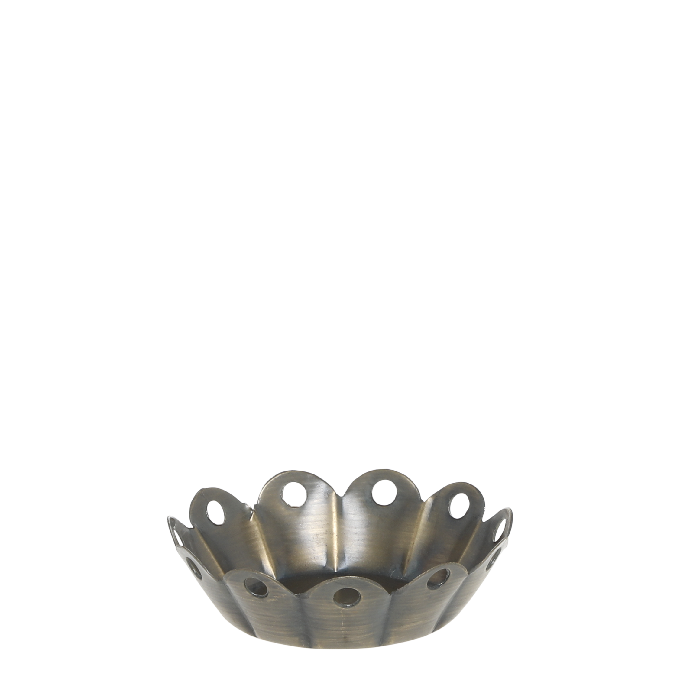 Teelichthalter mit Spitzenkante, antik messing, 3 cm hoch