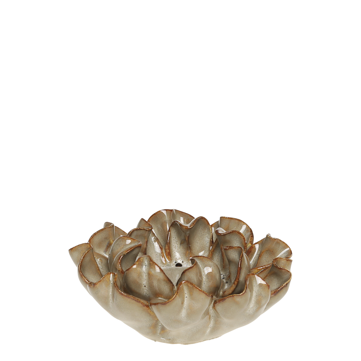 Teelichthalter Blume aus Keramik, 13 cm Durchmesser, Mokka