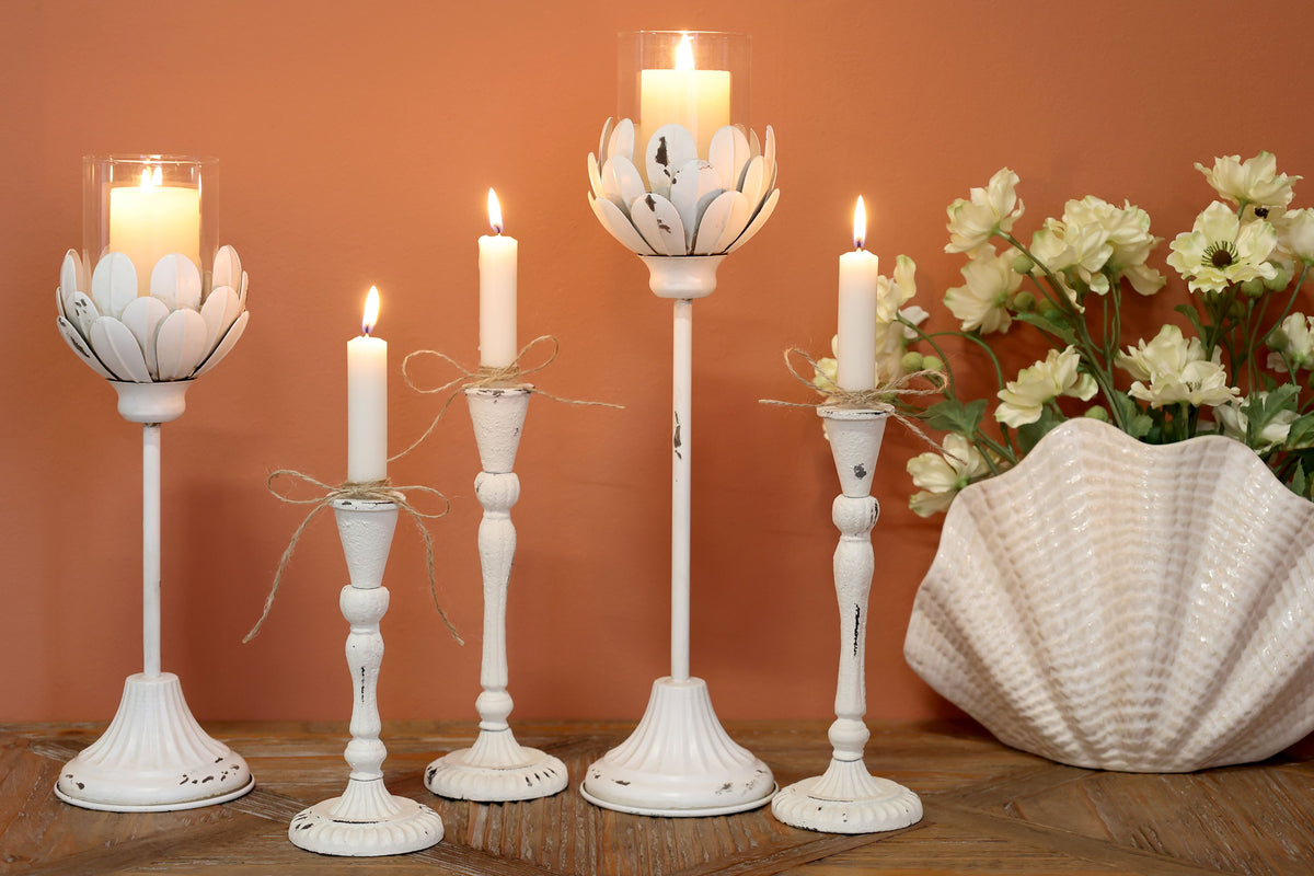 Kerzenständer aus Eisen, Antique Creme, 23 cm hoch