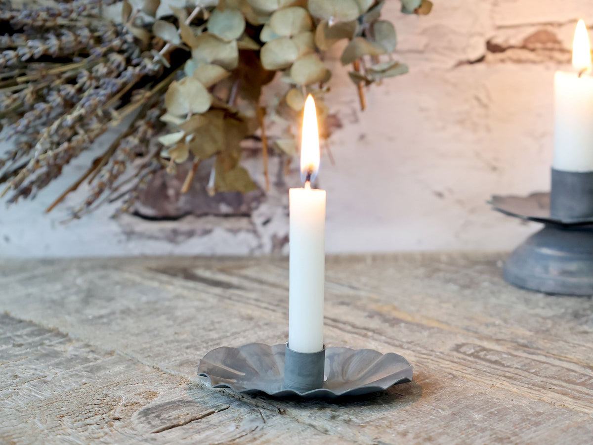 Kerzenständer für Stabkerzen oval, Antique Zink