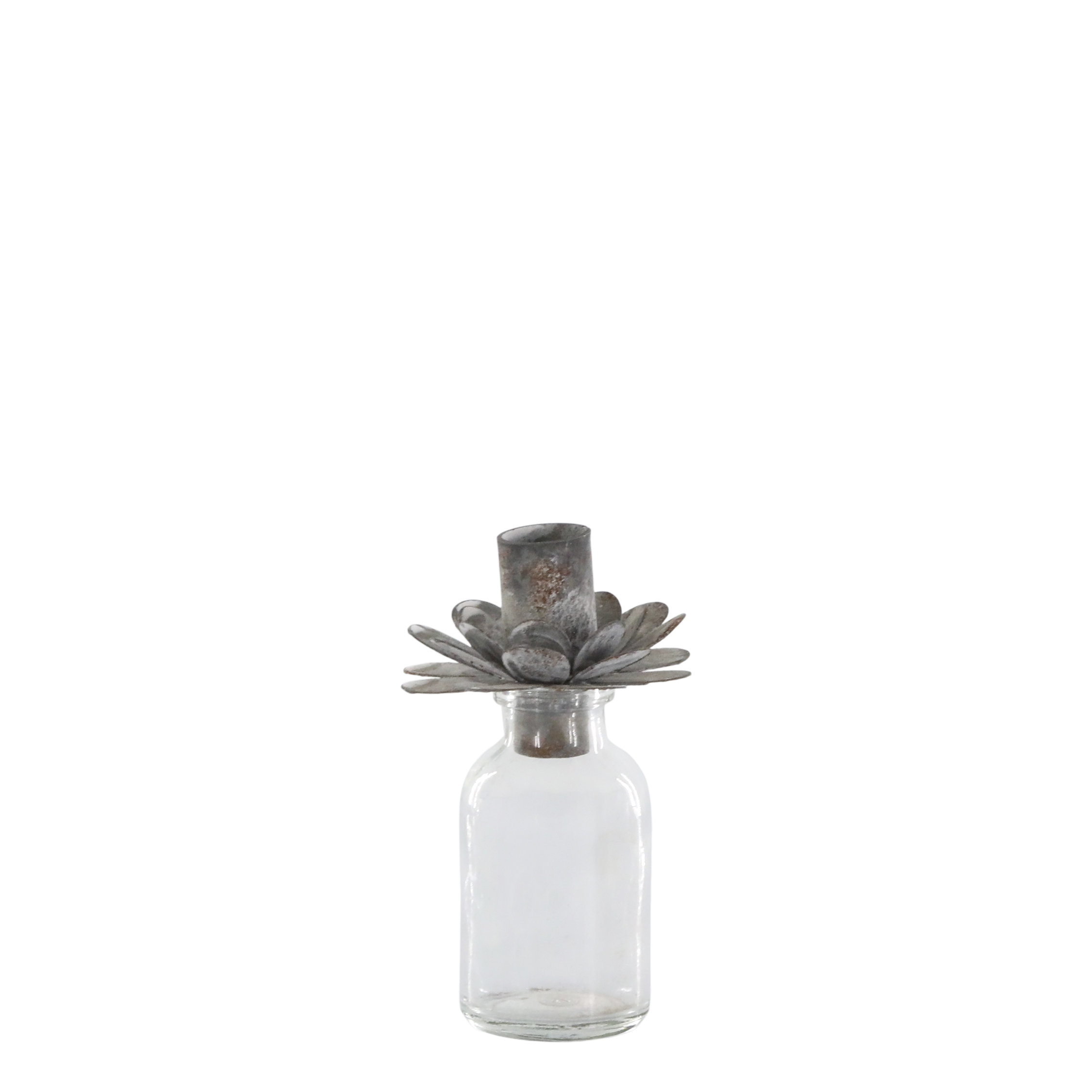 Kerzenständer für Stabkerzen, Glas & Eisen, antique zink