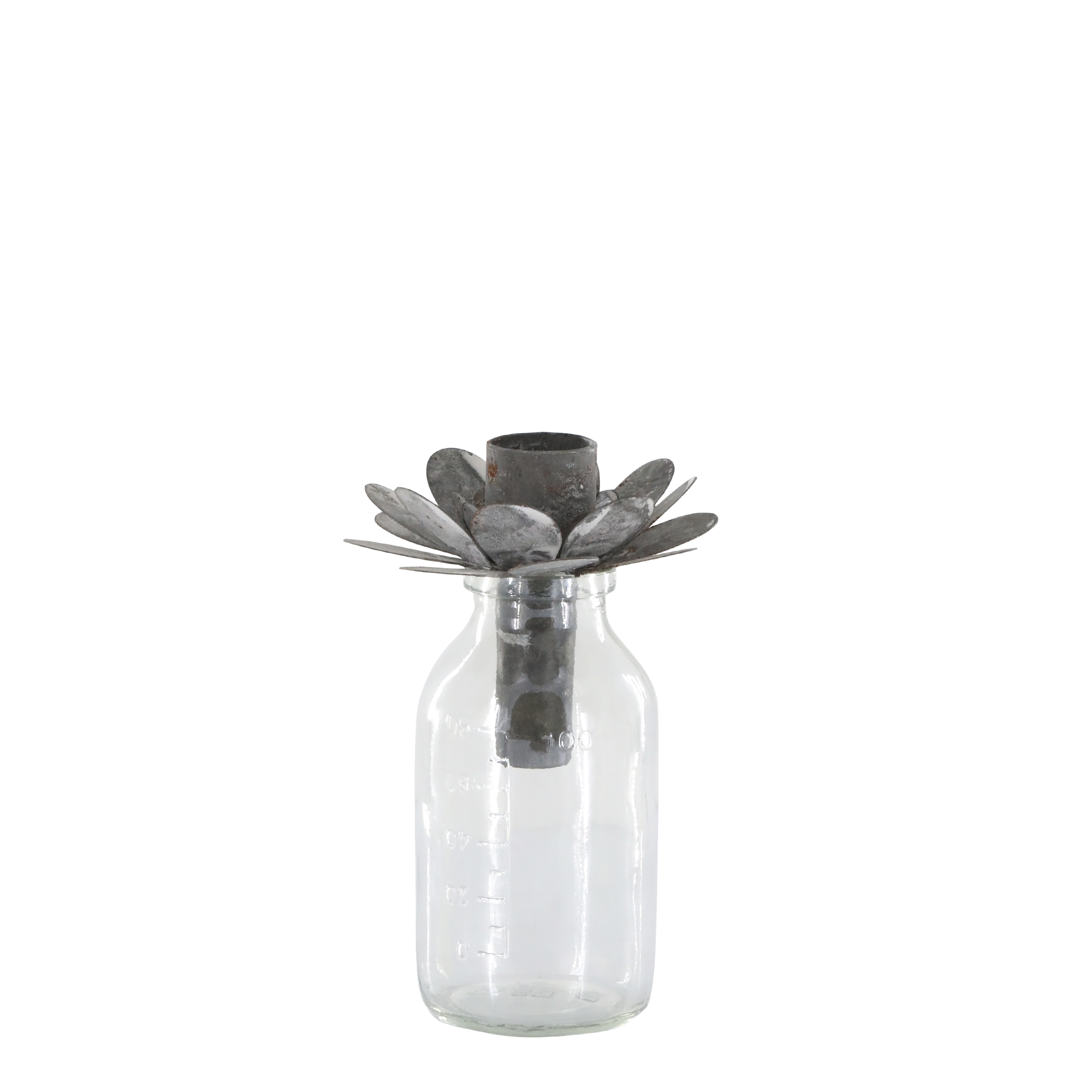 Flasche mit Lichthalter als Kerzenständer, antique zink