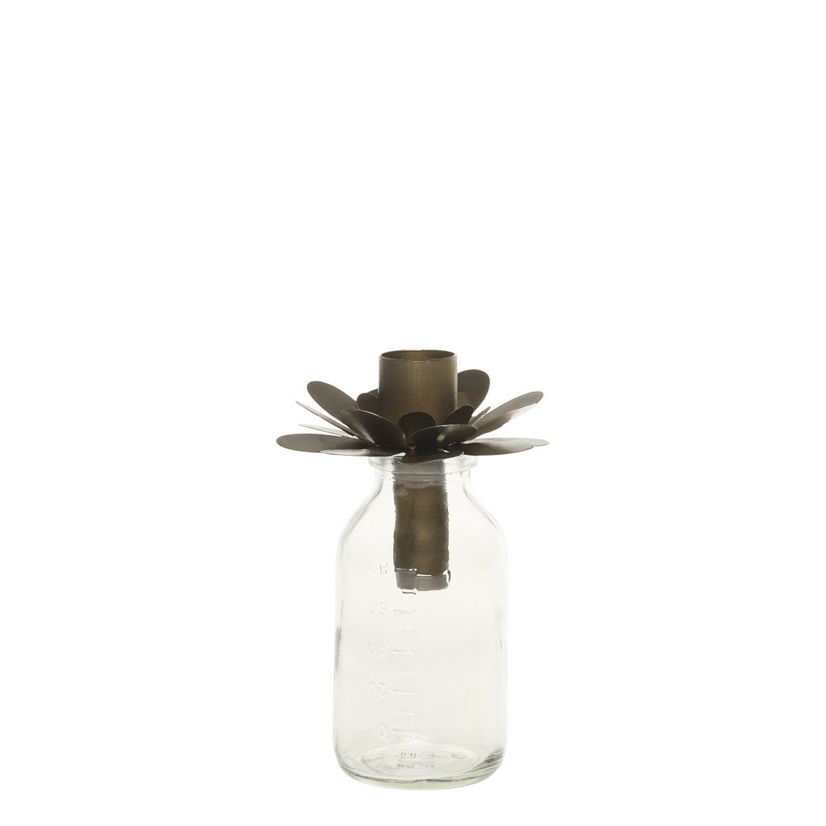 Kerzenständer aus Glas und Eisen, antique messing, 12 cm