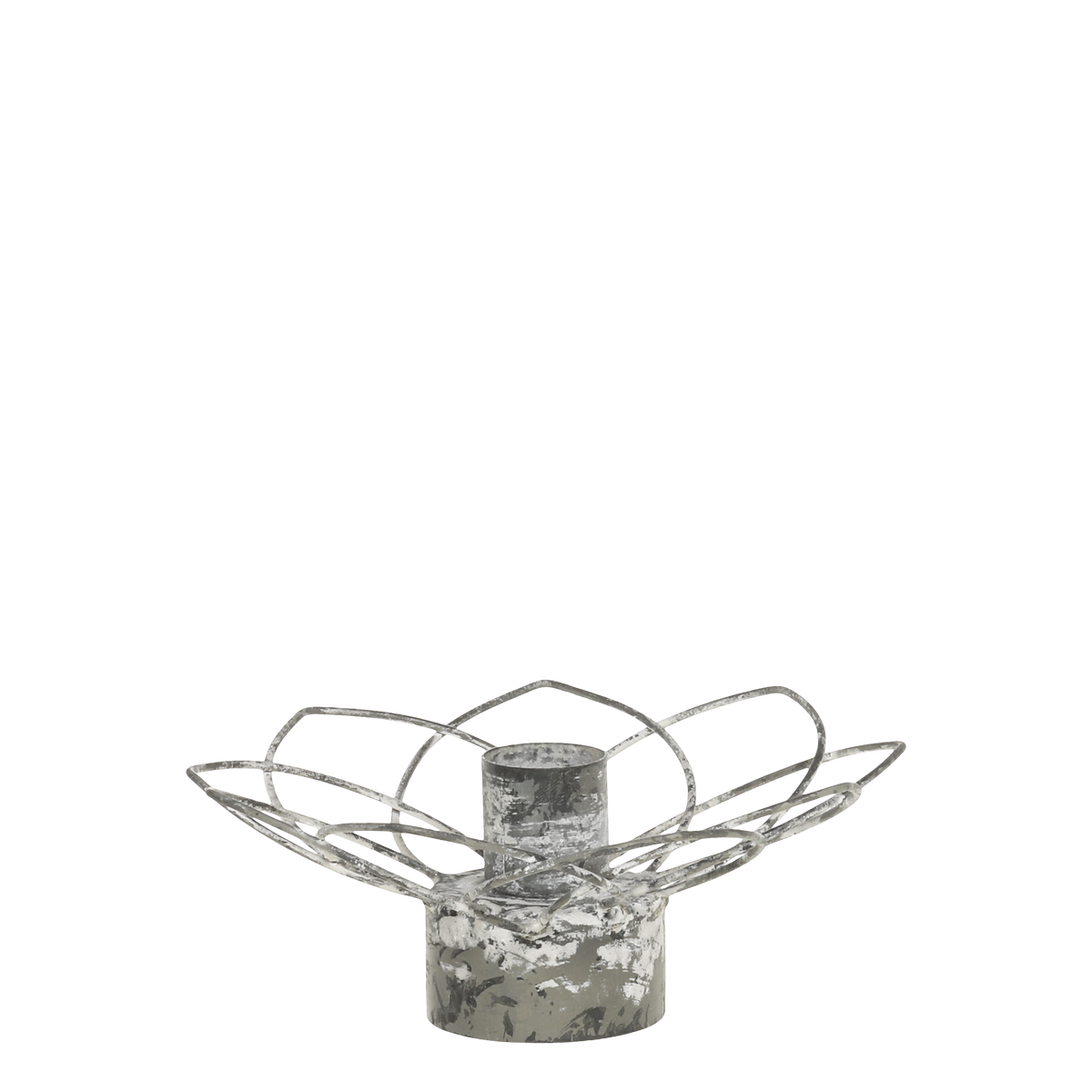 Kerzenständer Blume aus Eisen, antik Zink, Höhe 5 cm