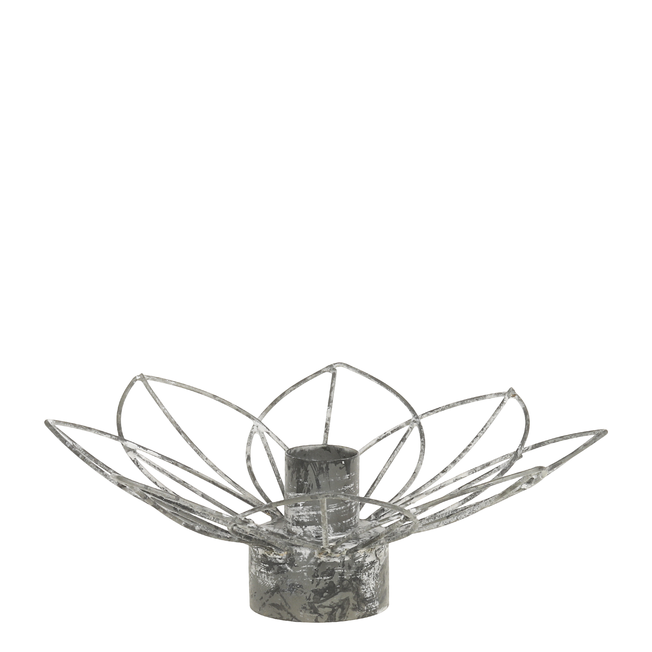 Kerzenständer Blume aus Eisen, antik Zink, Höhe 7 cm