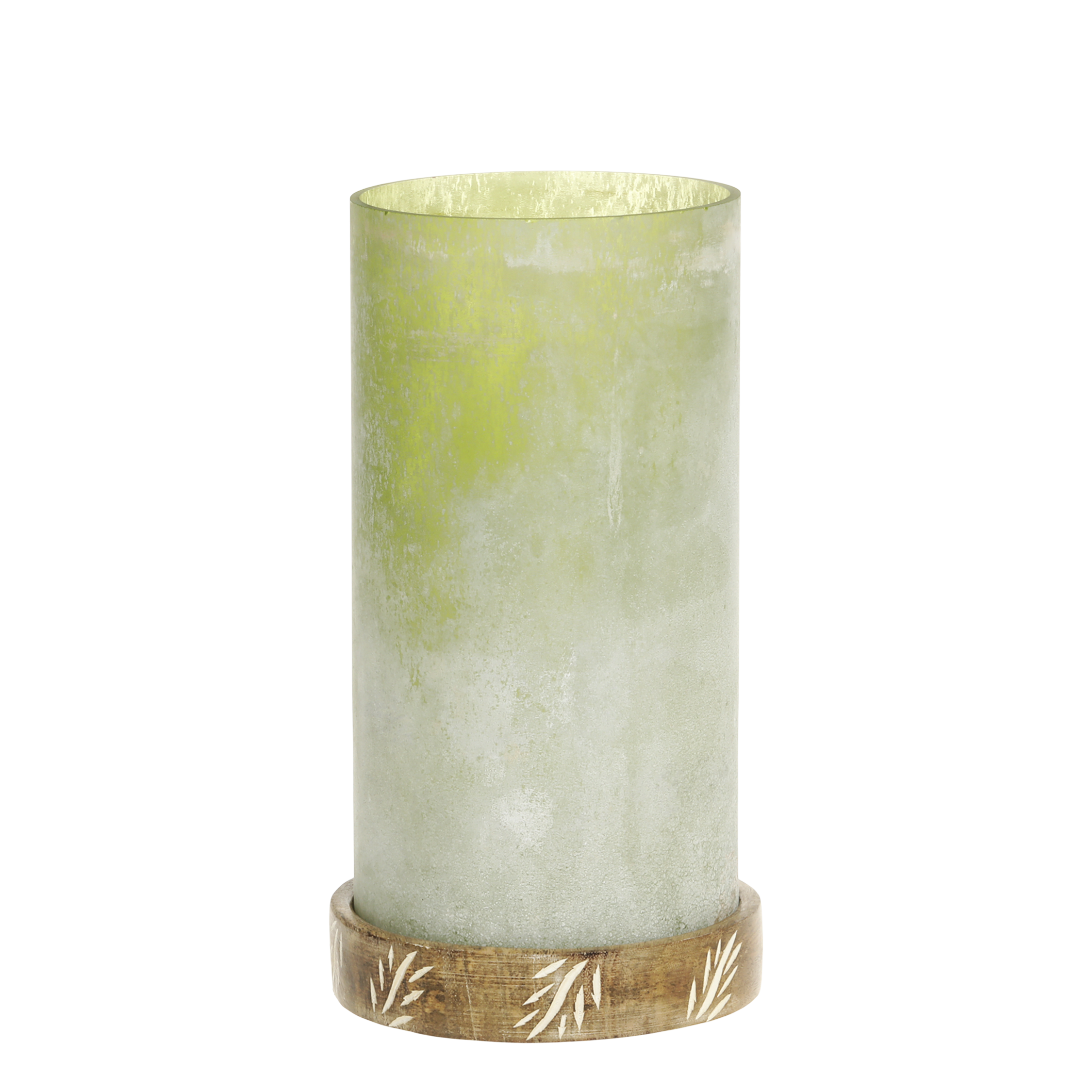 Windlicht aus Glas mit Mangoholz-Sockel, 22 cm hoch