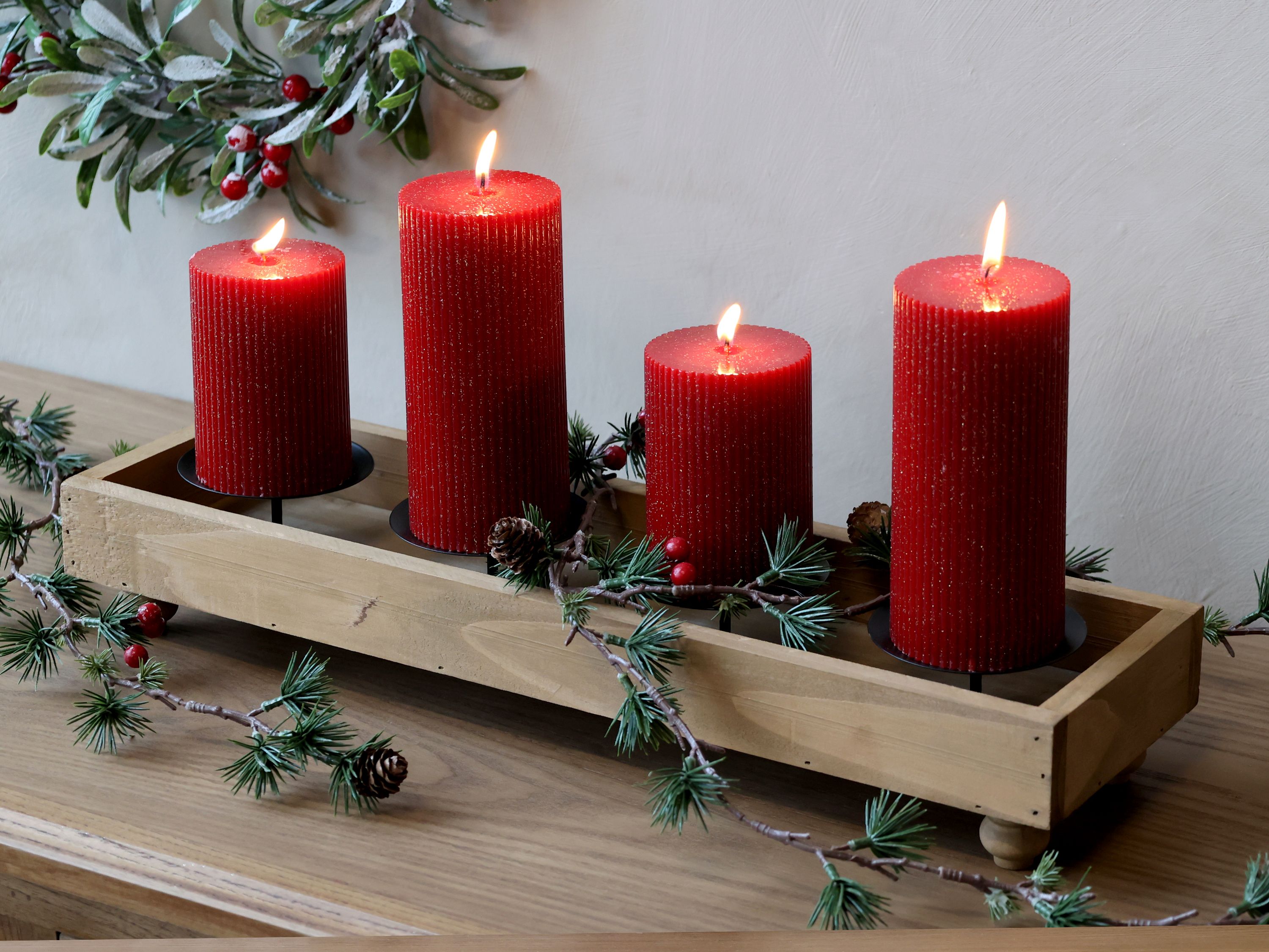 Kerzenständer für Stumpenkerzen, 4-armig, Holz natur