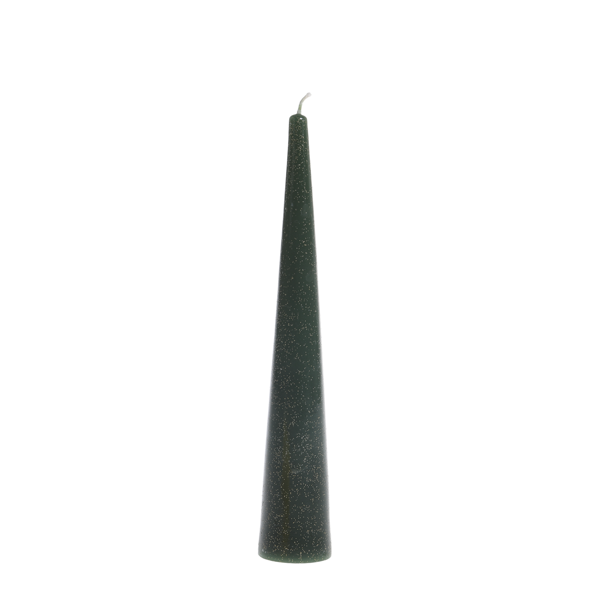 Stumpenkerze Kegel mit Glitzer, oliv, 25 cm