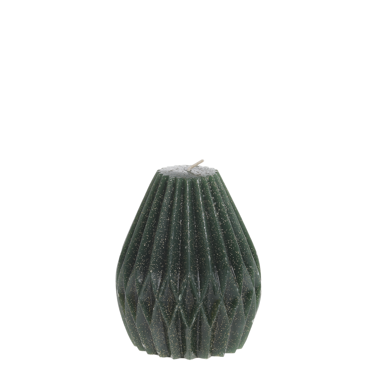 Stumpenkerze Diamant mit Glitzer, oliv, 12 cm hoch