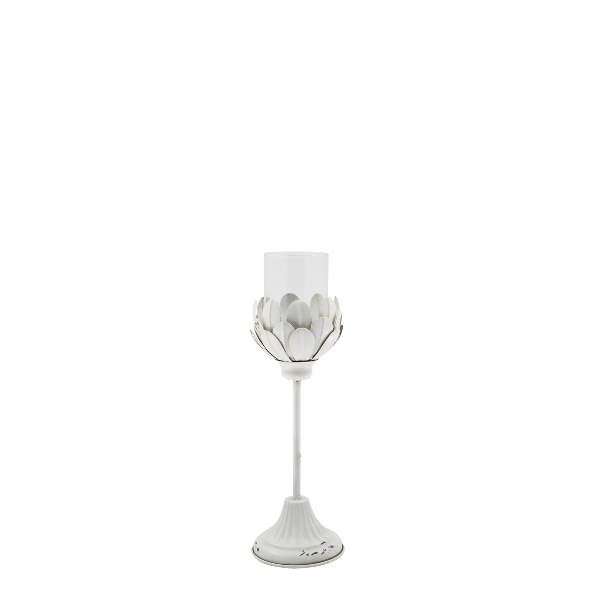 Windlicht auf Fuß mit Glas, 36,5 cm hoch, antique creme