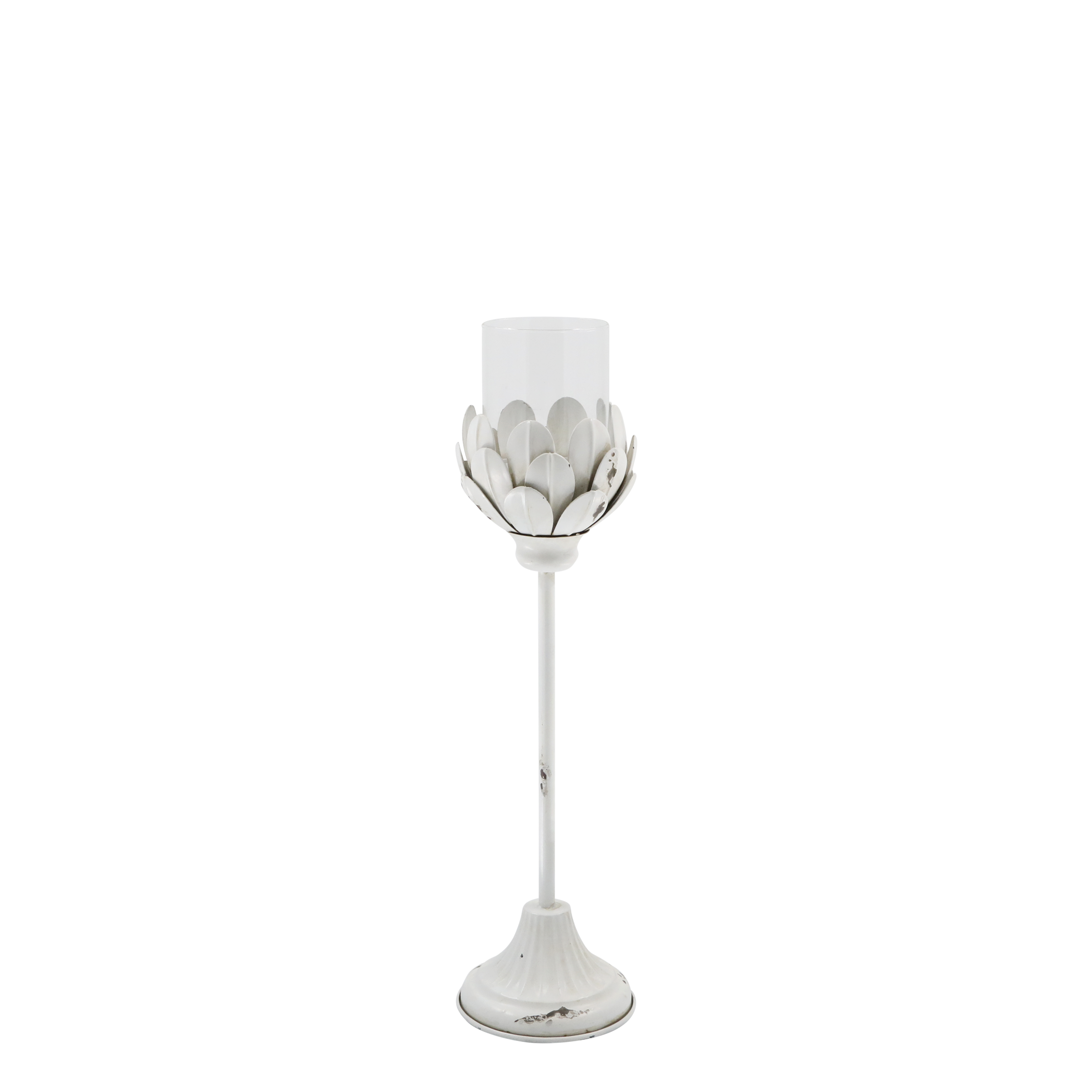 Windlicht auf Fuß antique creme, 43 cm hoch