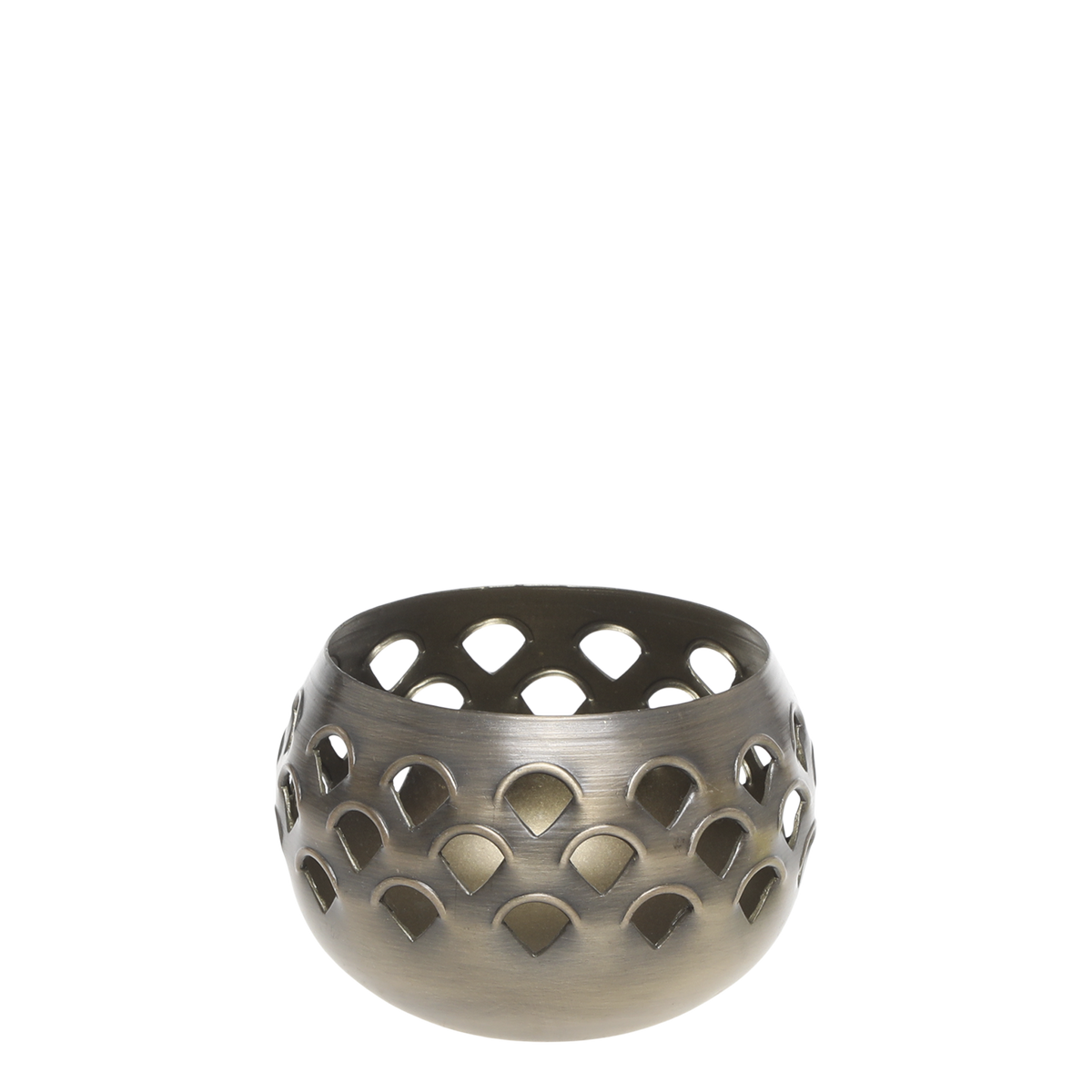 Teelichthalter mit Lochmuster, antik messing, 10 cm