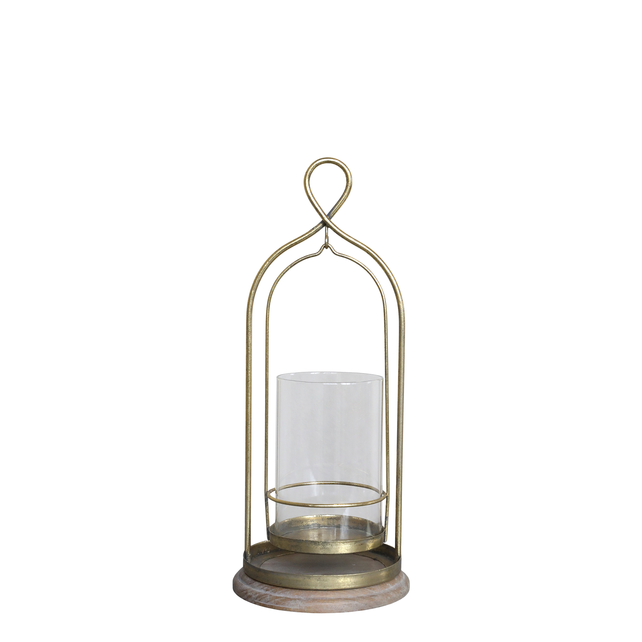 Windlicht mit Glas, antik messing, 34 cm hoch