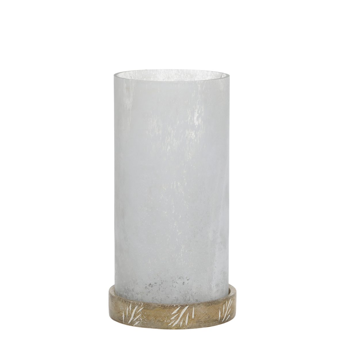Windlicht aus Glas mit Mangoholz-Sockel, 22 cm hoch