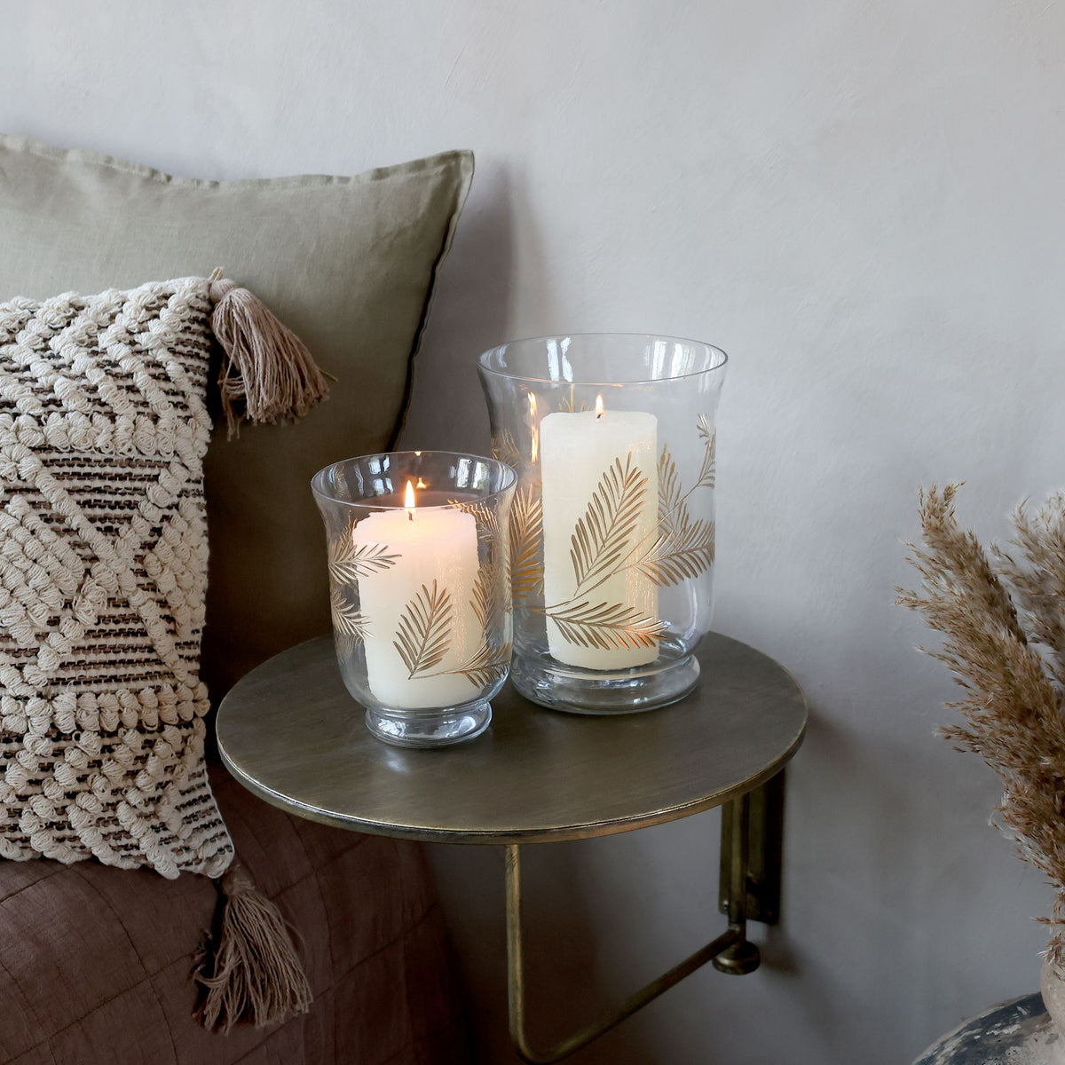 Windlicht aus Glas mit Blattmuster, 21,5 cm hoch
