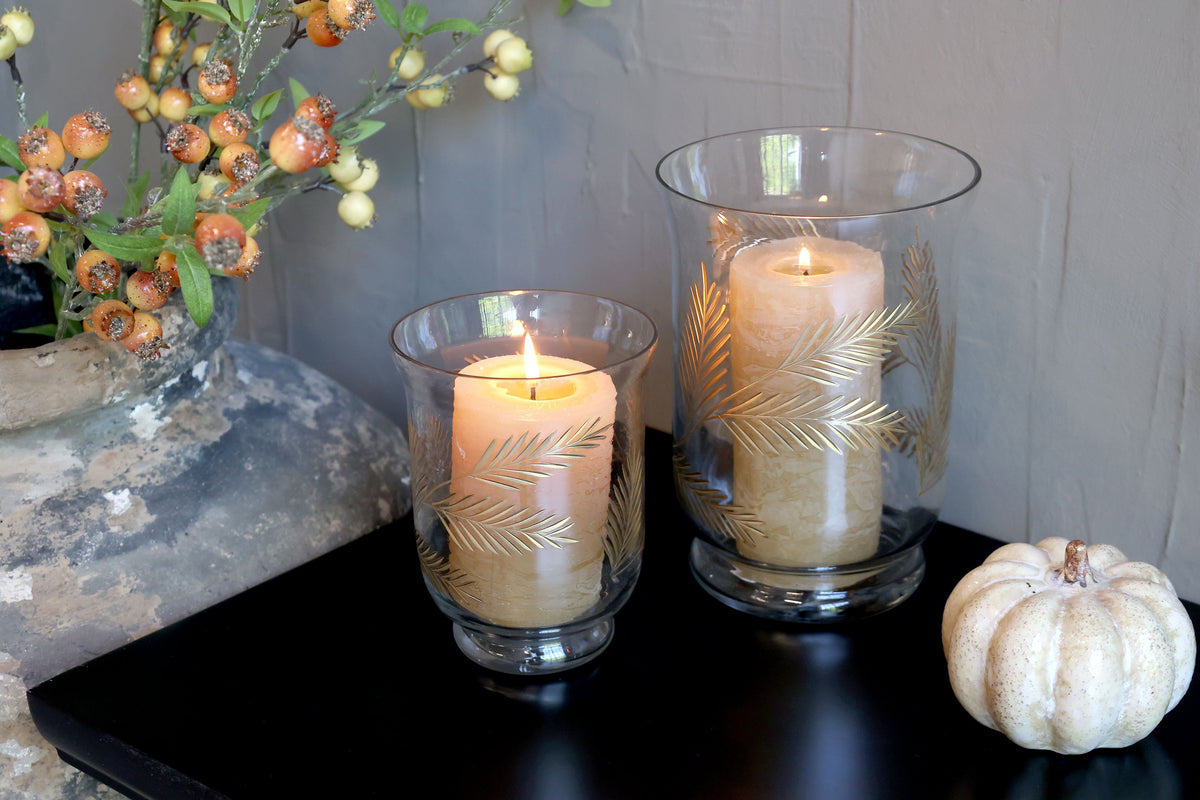 Windlicht aus Glas mit Blattmuster, 21,5 cm hoch