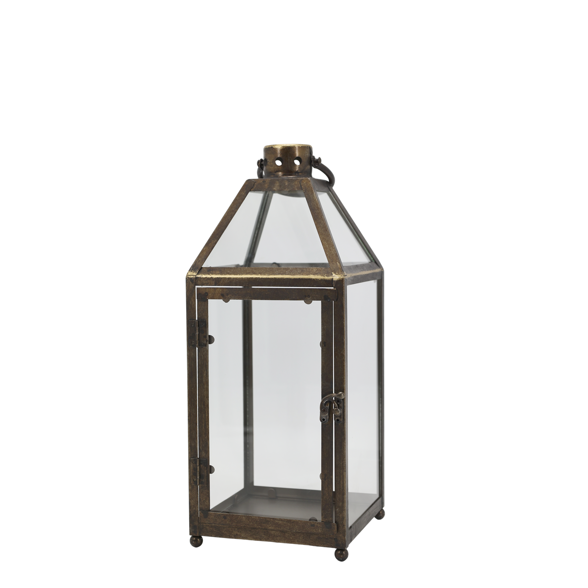 Laterne für Kerzen, Glas & Eisen, 45 cm, antik messing