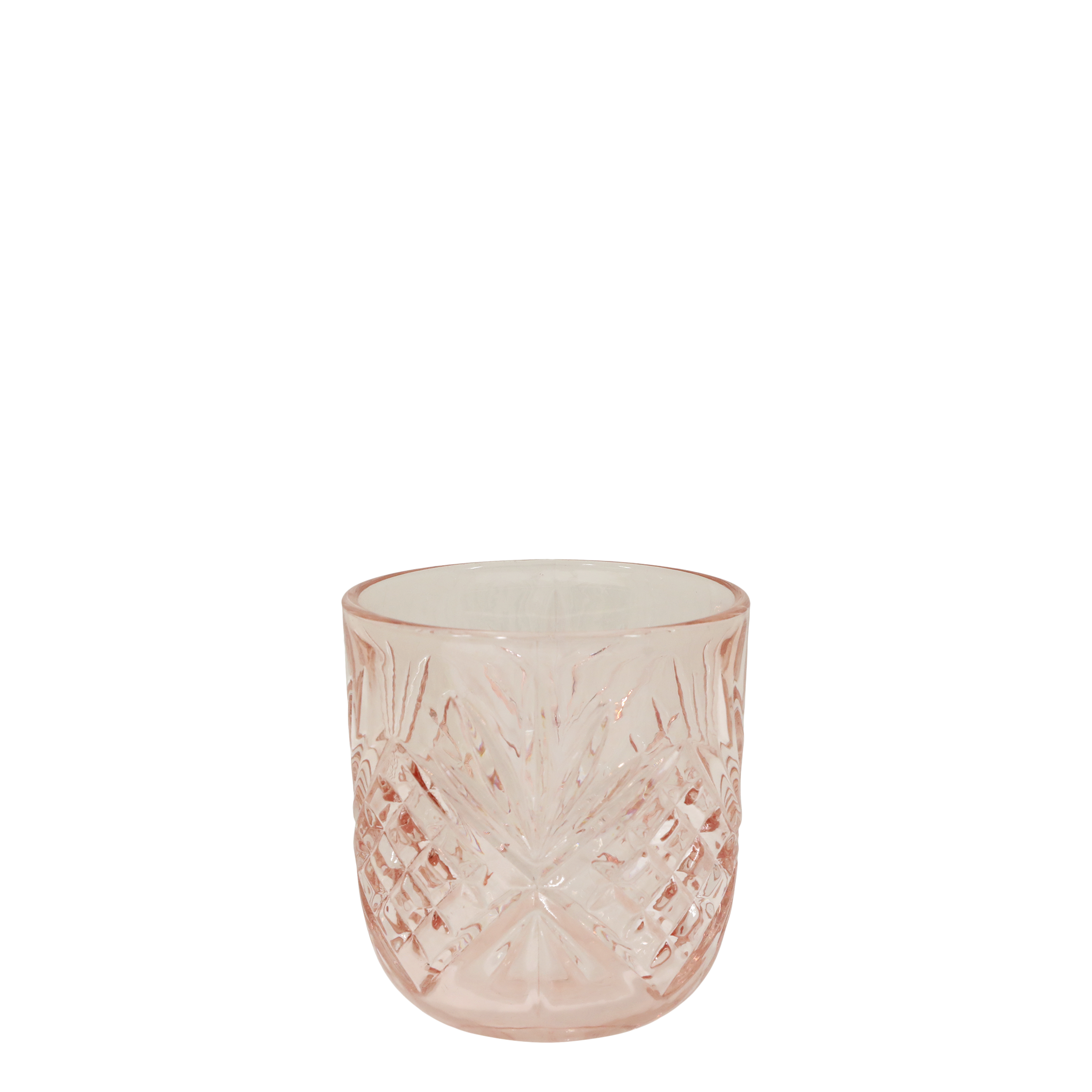 Teelichthalter aus Glas mit Muster, rosa, 7 cm hoch