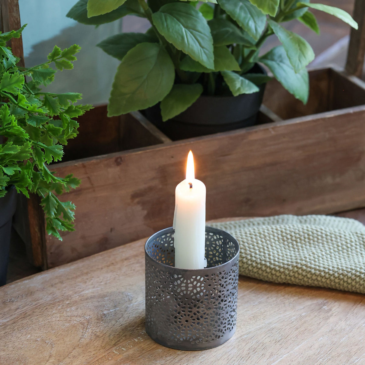Kerzenständer silber antik – Eisen, Höhe 6,5 cm