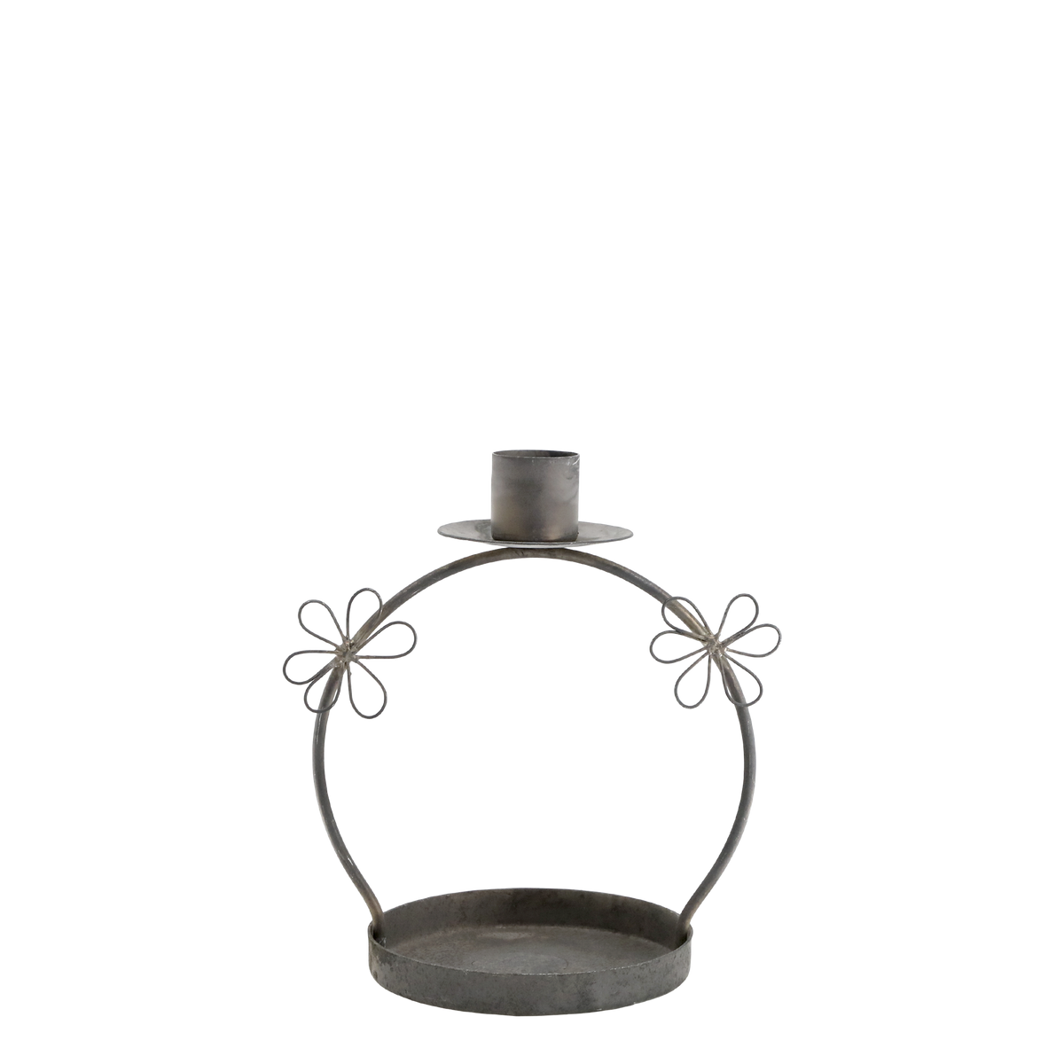 Kerzenständer mit Blumen, Antique Zink, 14 cm hoch