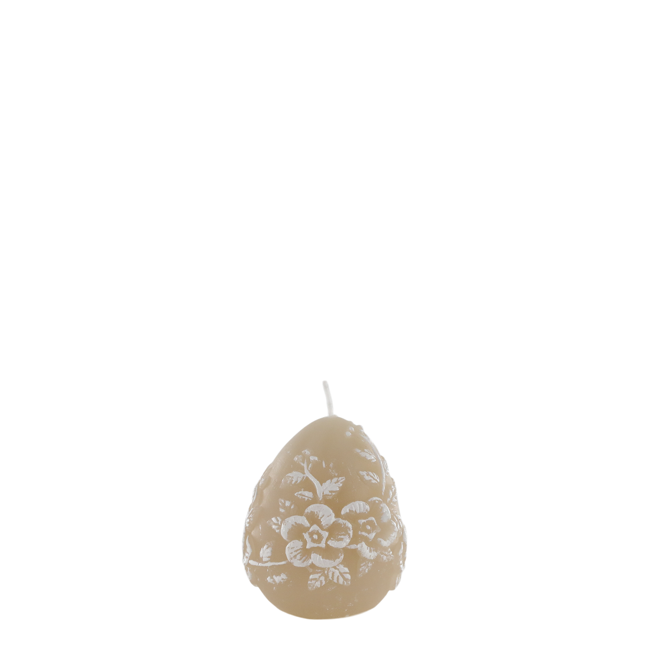 Stumpenkerze mit Blumenmuster in Creme, 6,5 cm hoch