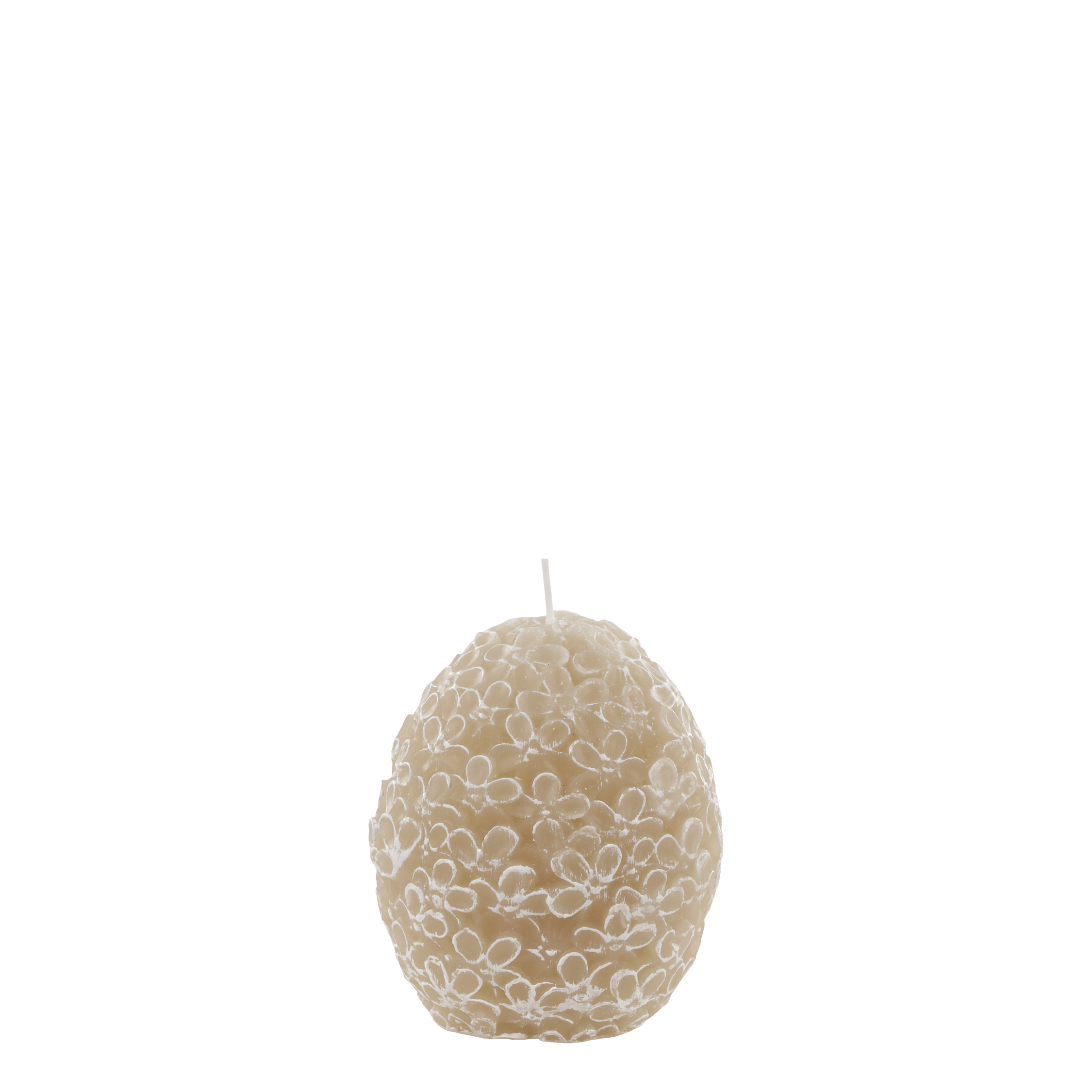 Stumpenkerze mit Blattmuster, 11 cm hoch, cremefarben