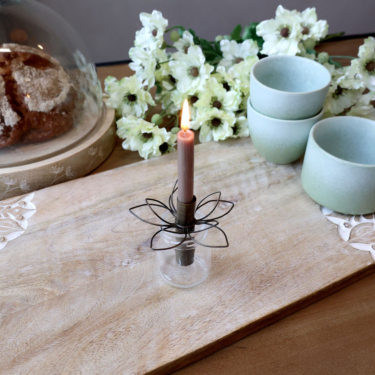 Kerzenhalter mit Blumen, Messing, 9 cm Durchmesser