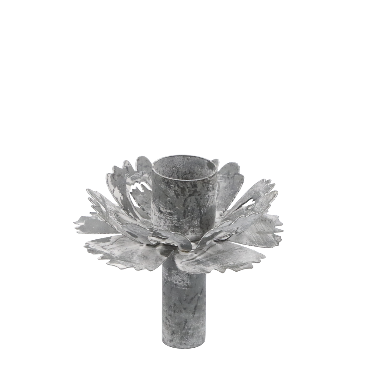 Kerzenhalter mit Blumen, antik Zink, 7 cm hoch