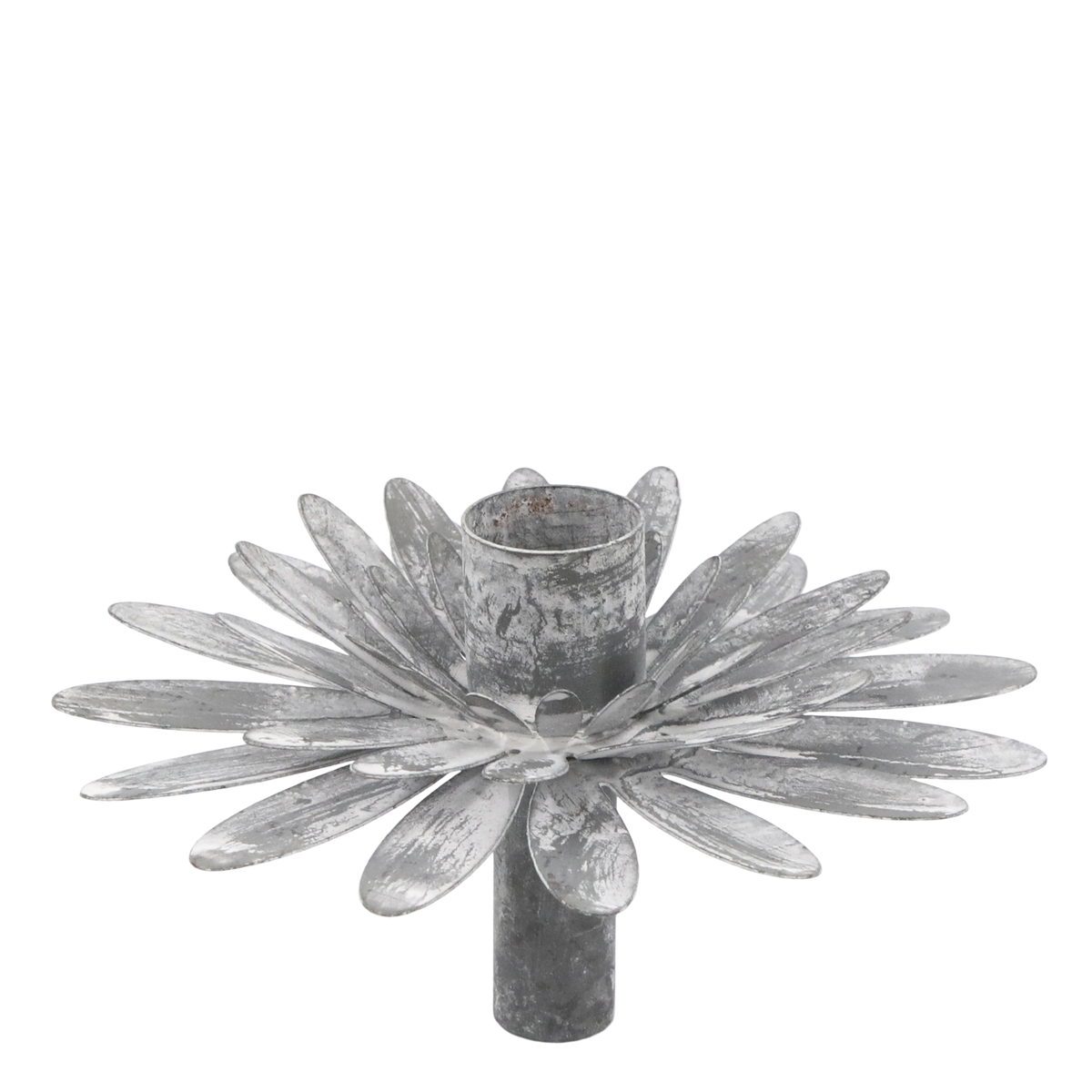 Kerzenhalter mit Blumen, antik Zink, 13 cm Durchmesser