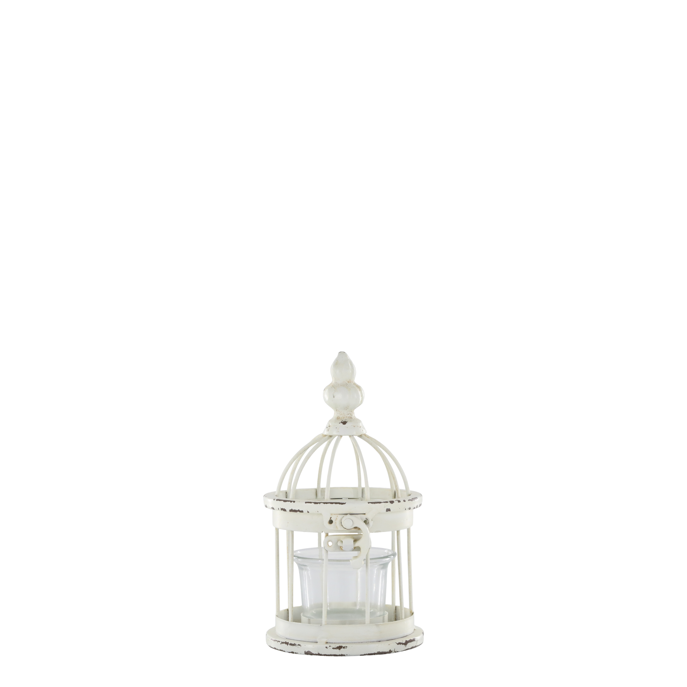 Teelichthalter Vogelkäfig, Eisen, antique creme, 14,5 cm