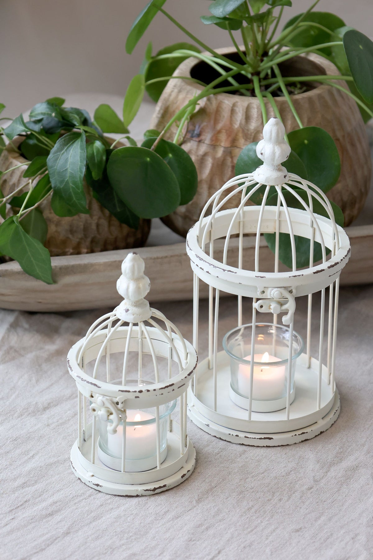 Teelichthalter Vogelkäfig, Eisen, antique creme, 14,5 cm