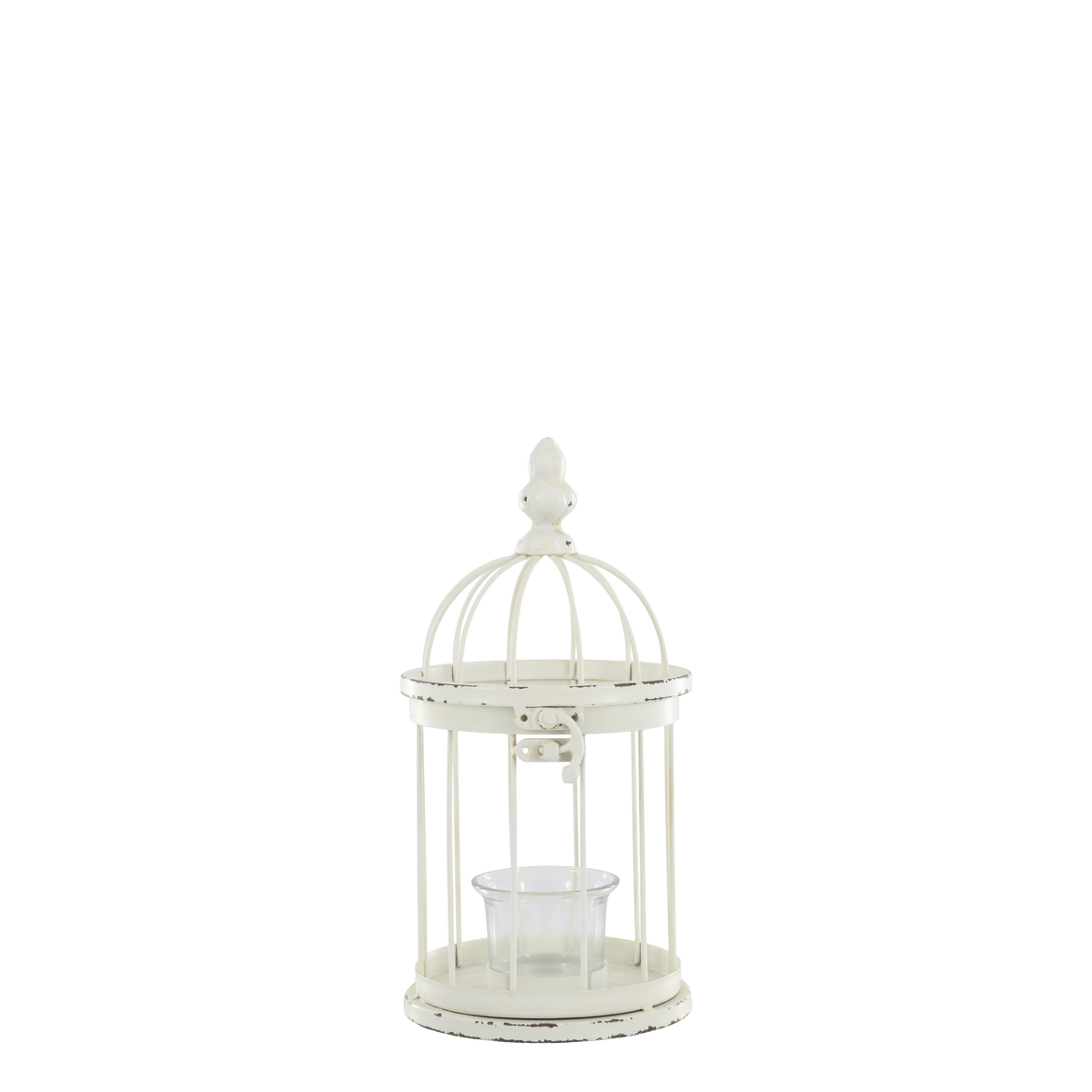 Teelichthalter aus Eisen, 18,5 cm hoch, antique creme