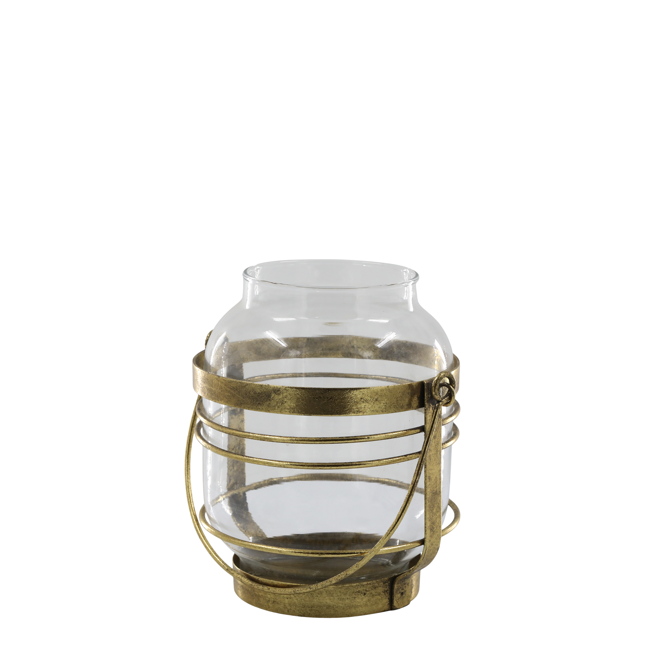 Windlicht aus Glas und Eisen, 19 cm hoch
