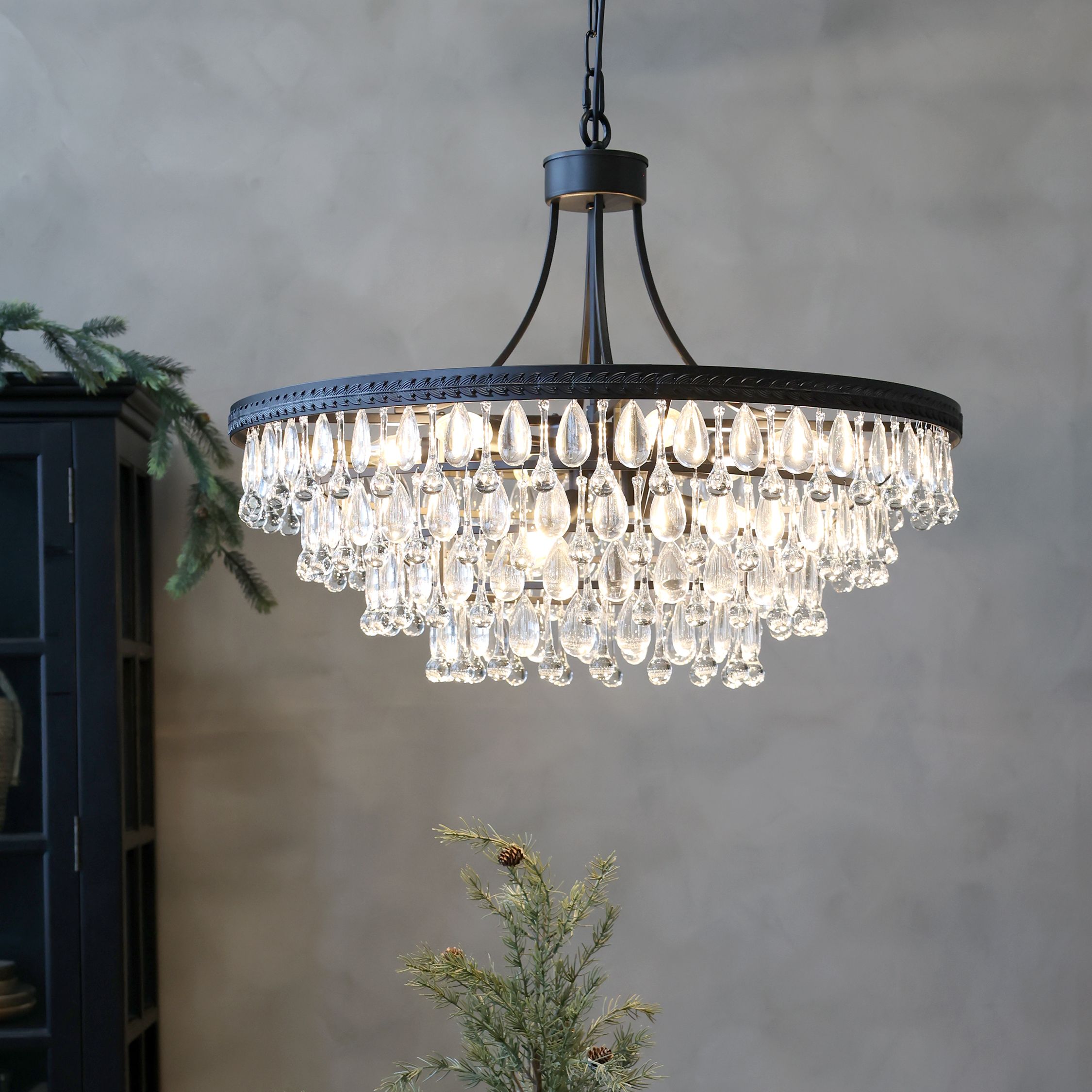 Kronleuchter Versailles mit Glasprismen, schwarz, 90 cm