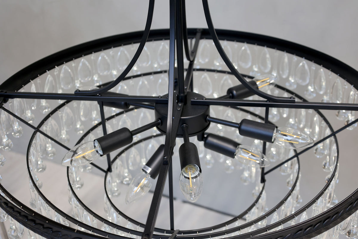 Kronleuchter Versailles mit Glasprismen, schwarz, 90 cm