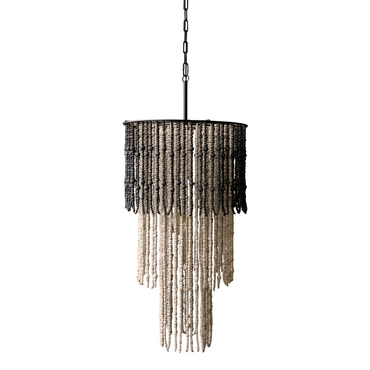 Kronleuchter mit Holzperlen, Natur, 90 cm hoch