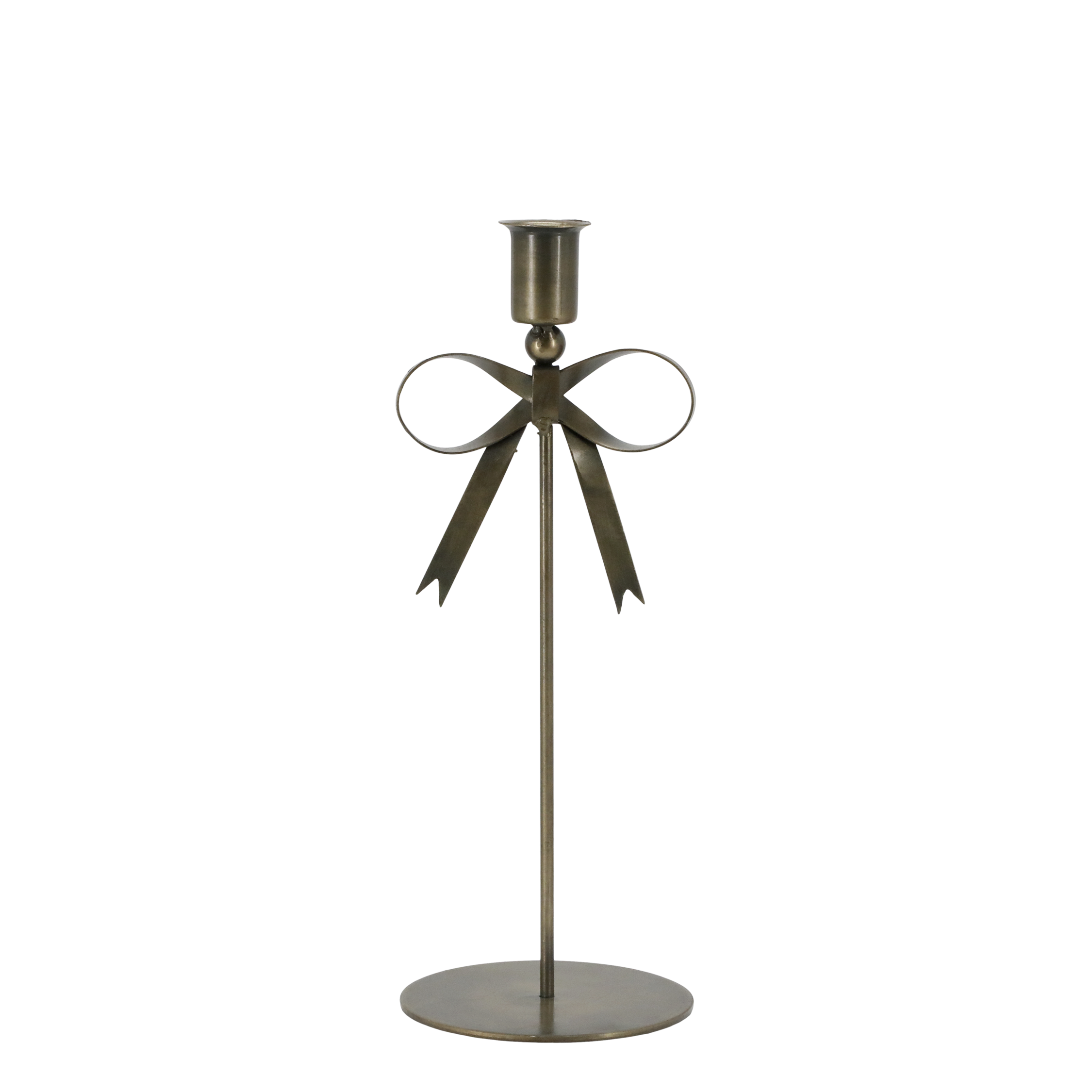Kerzenständer mit Schleife, Eisen, Antik Messing, 27 cm