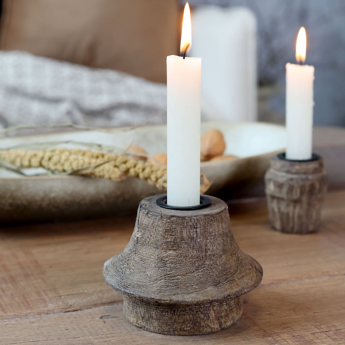 Kerzenständer aus Mangoholz und Eisen, 8 cm hoch