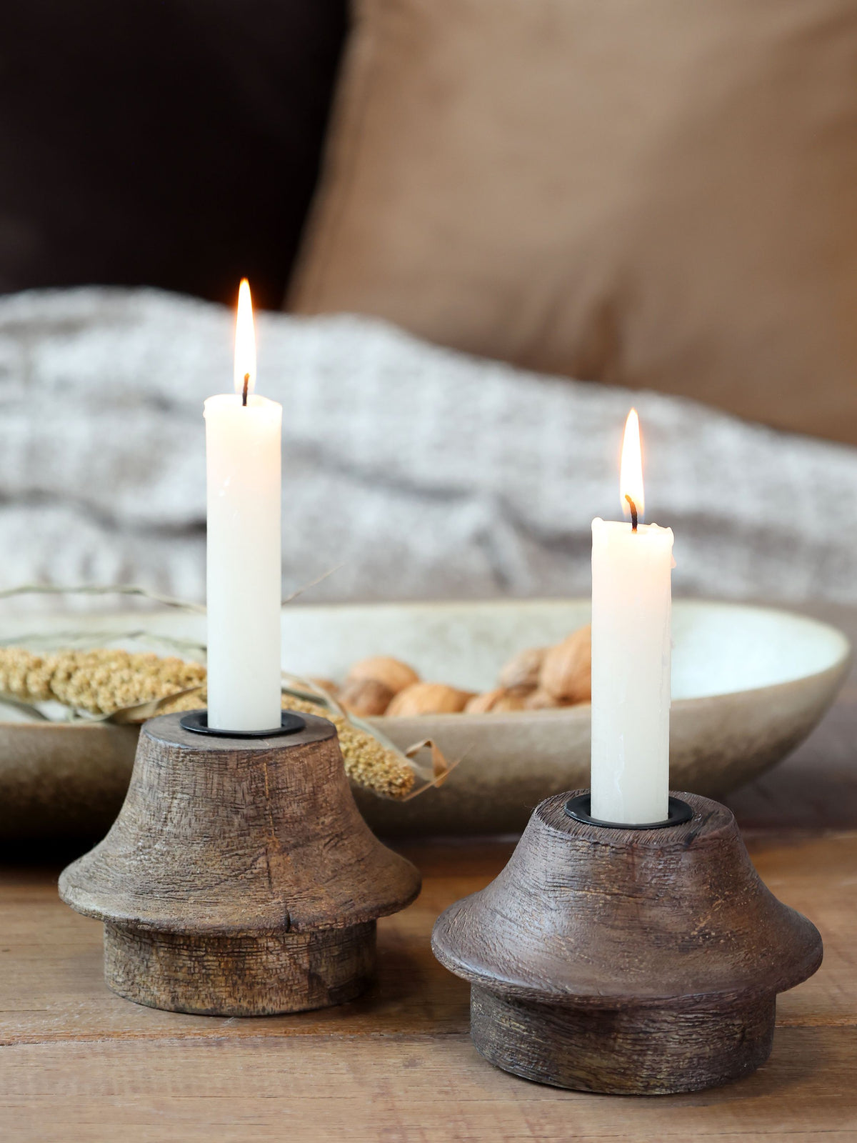 Kerzenständer aus Mangoholz und Eisen, 8 cm hoch