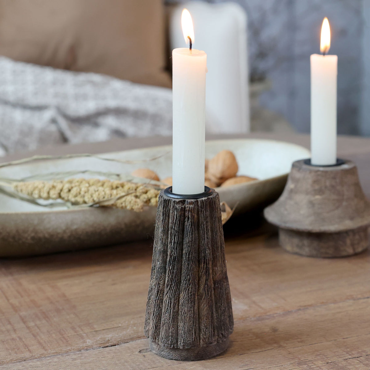 Kerzenständer aus Mangoholz und Eisen, 10,5 cm hoch