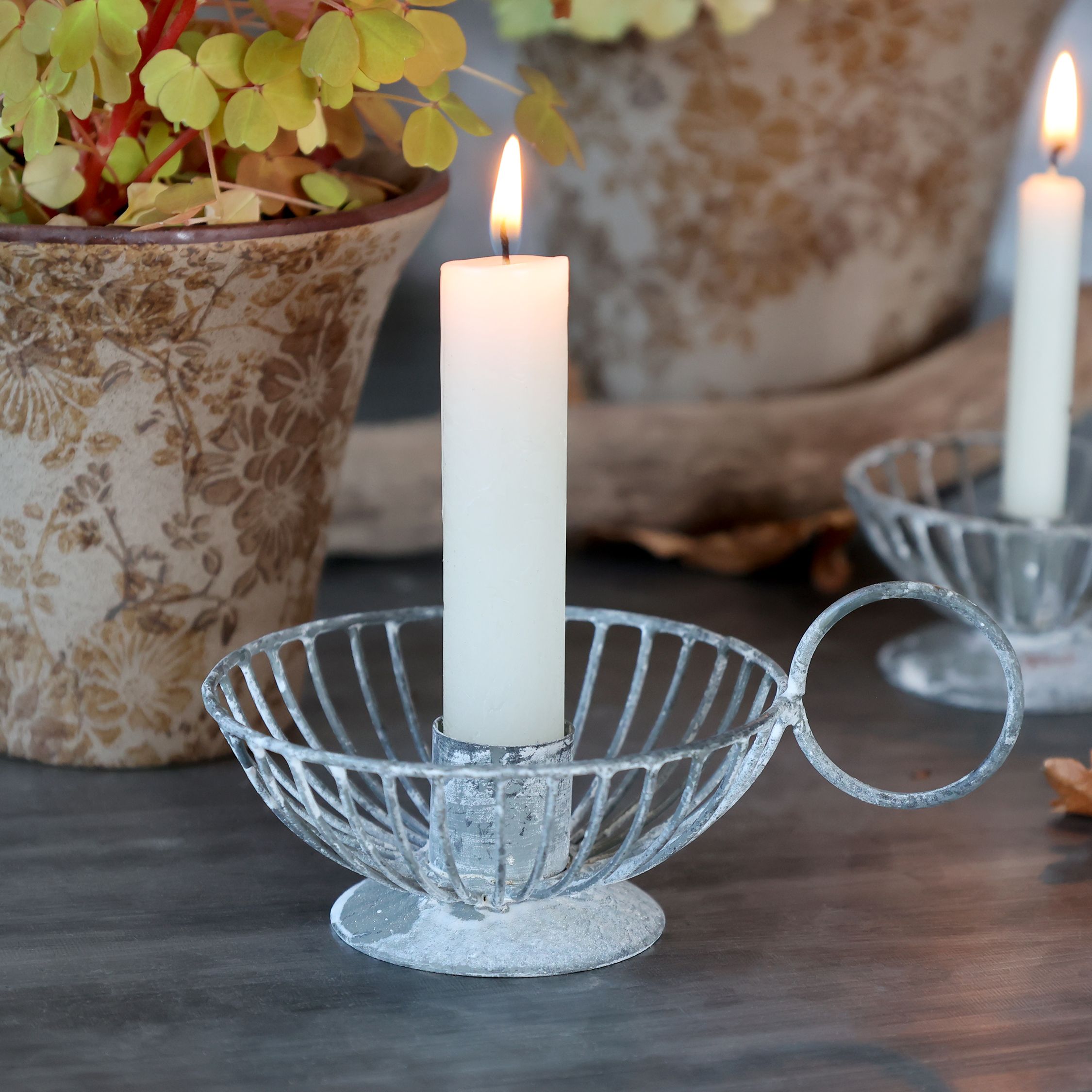 Kammerleuchter aus Eisen in Antique Zink
