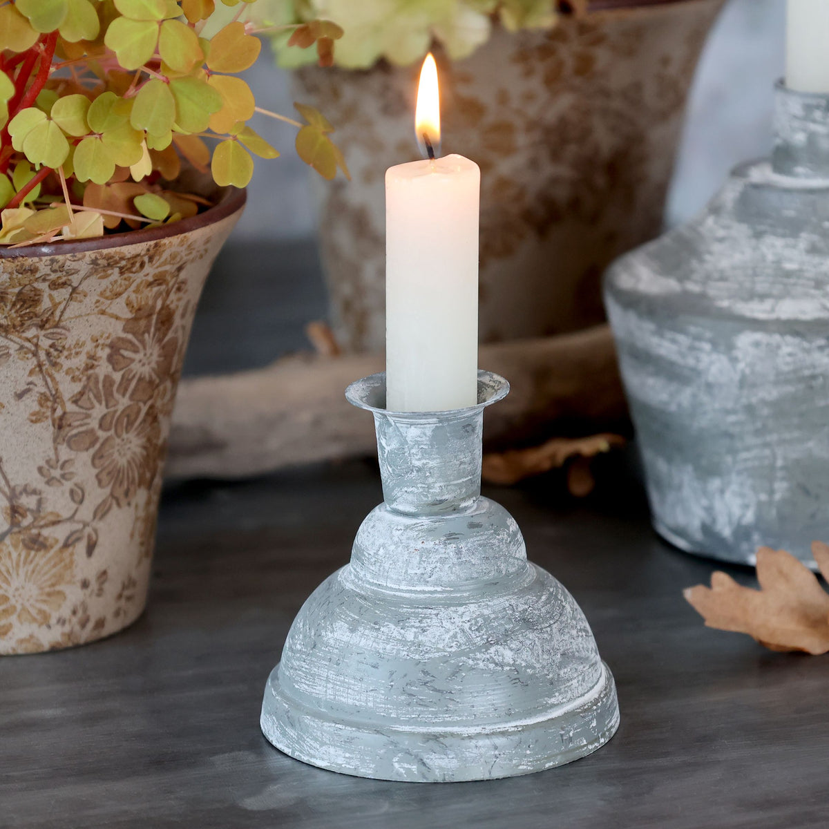 Kerzenständer aus Eisen in Antique Zink, 7,5 cm hoch