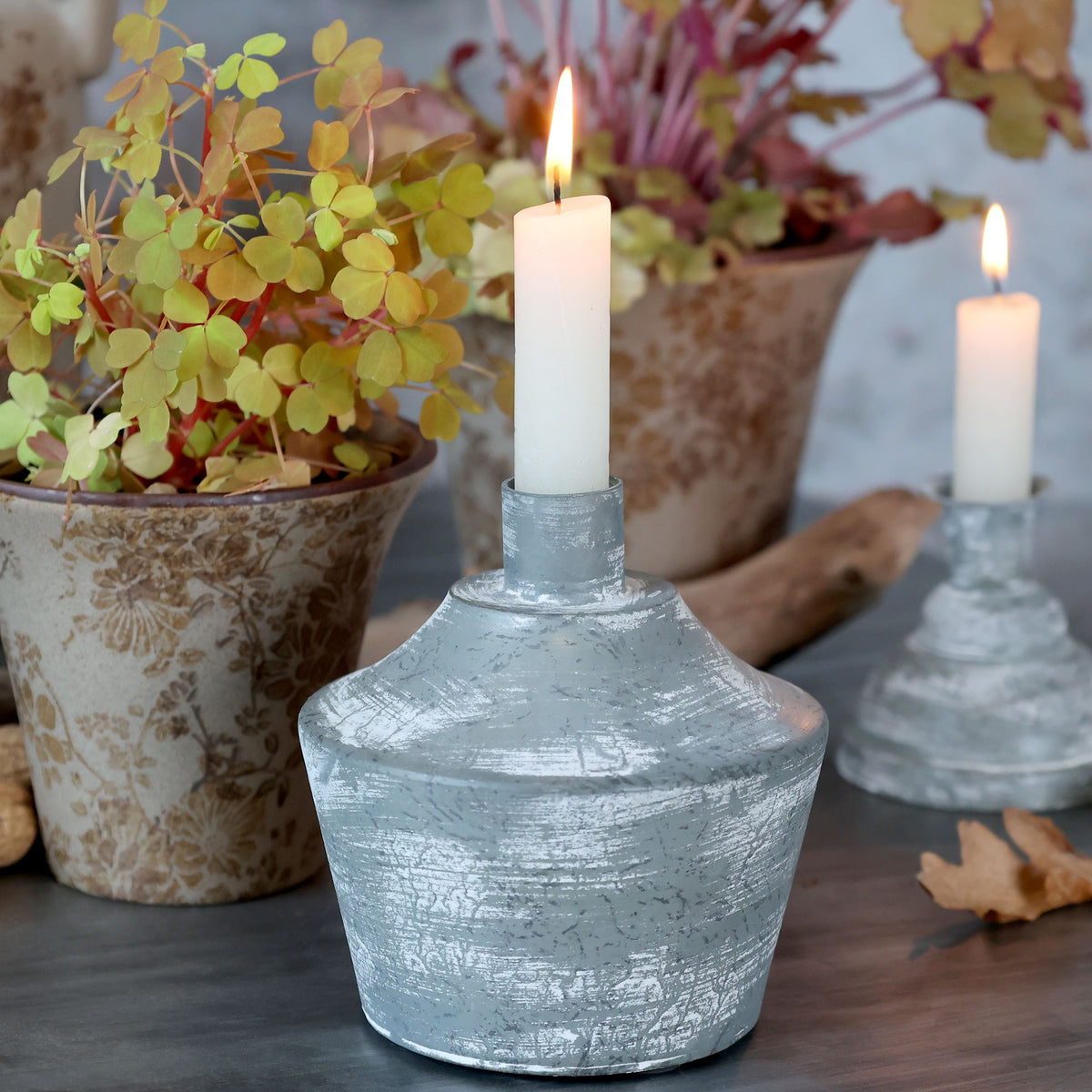 Kerzenständer aus Eisen, antik Zink, 12 cm hoch