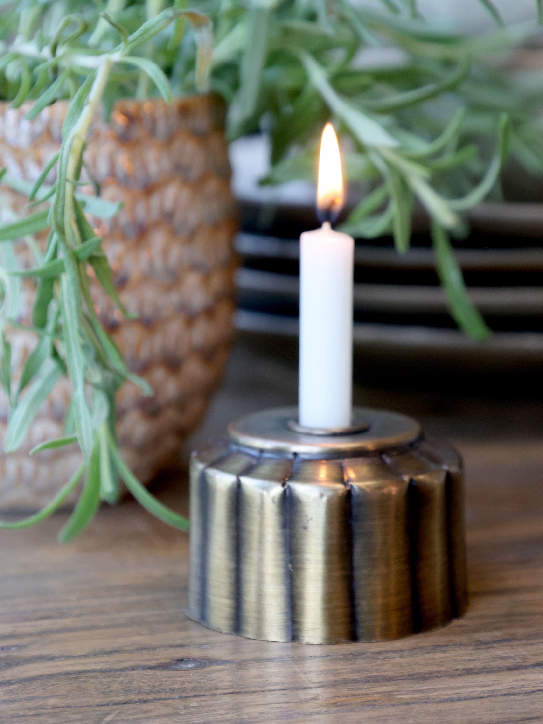 Kerzenständer aus Eisen, antik messing, für Spitzkerzen