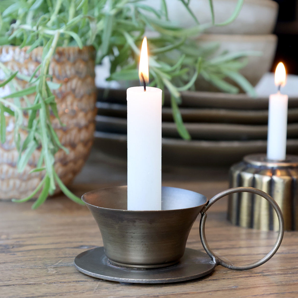 Kammerleuchter aus Eisen in Antique Messing