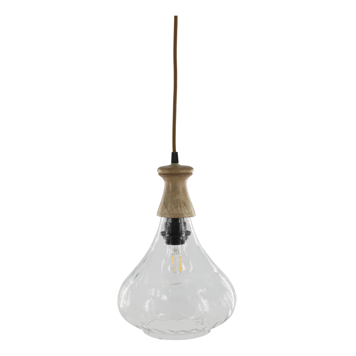 Lampe mit Holzzierhülse aus Glas und Mangoholz, 31 cm hoch
