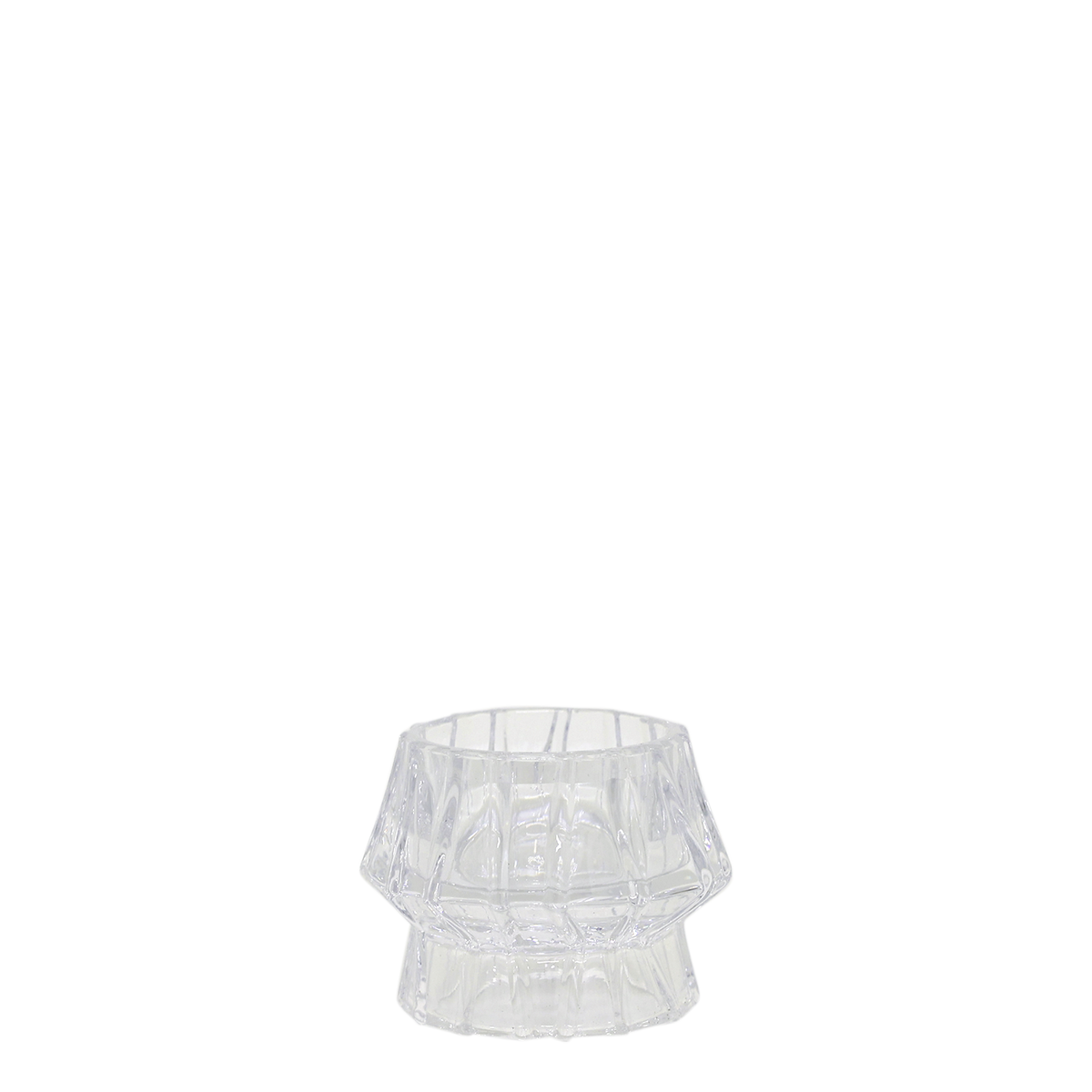 Teelichthalter aus Glas mit Rillen, 5 cm hoch