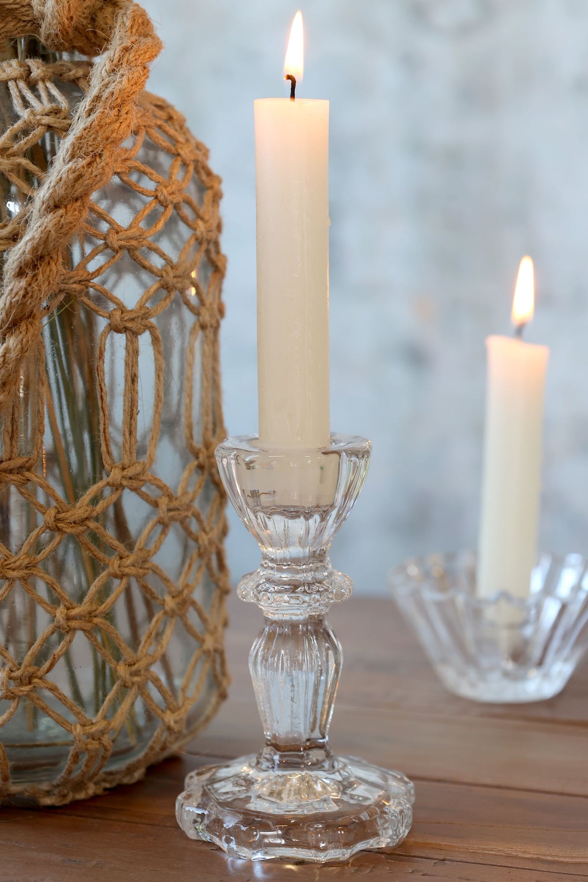 Kerzenständer aus Glas mit Rillen, 11 cm hoch