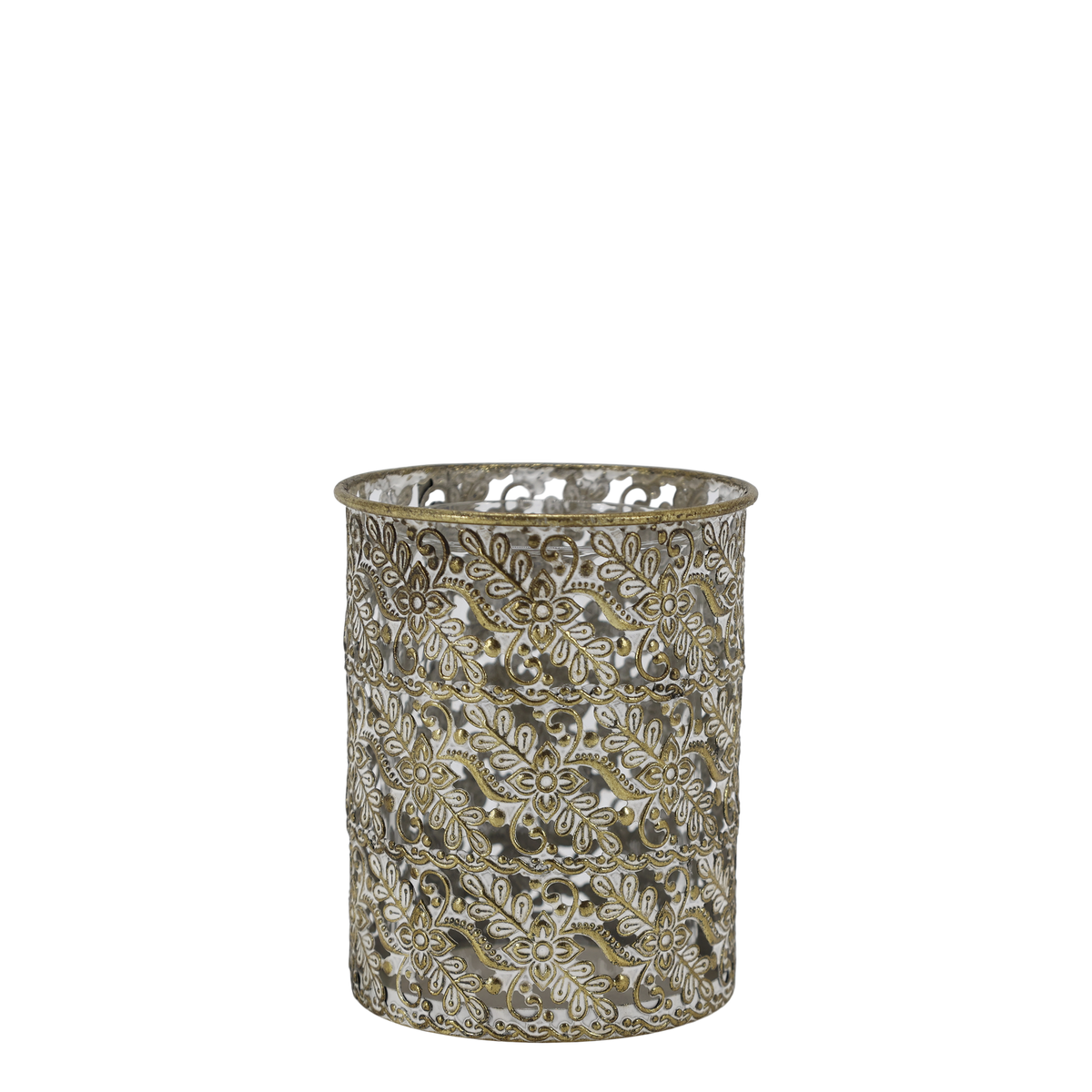Vire Windlicht mit Muster aus Metall und Glas, 14 cm hoch